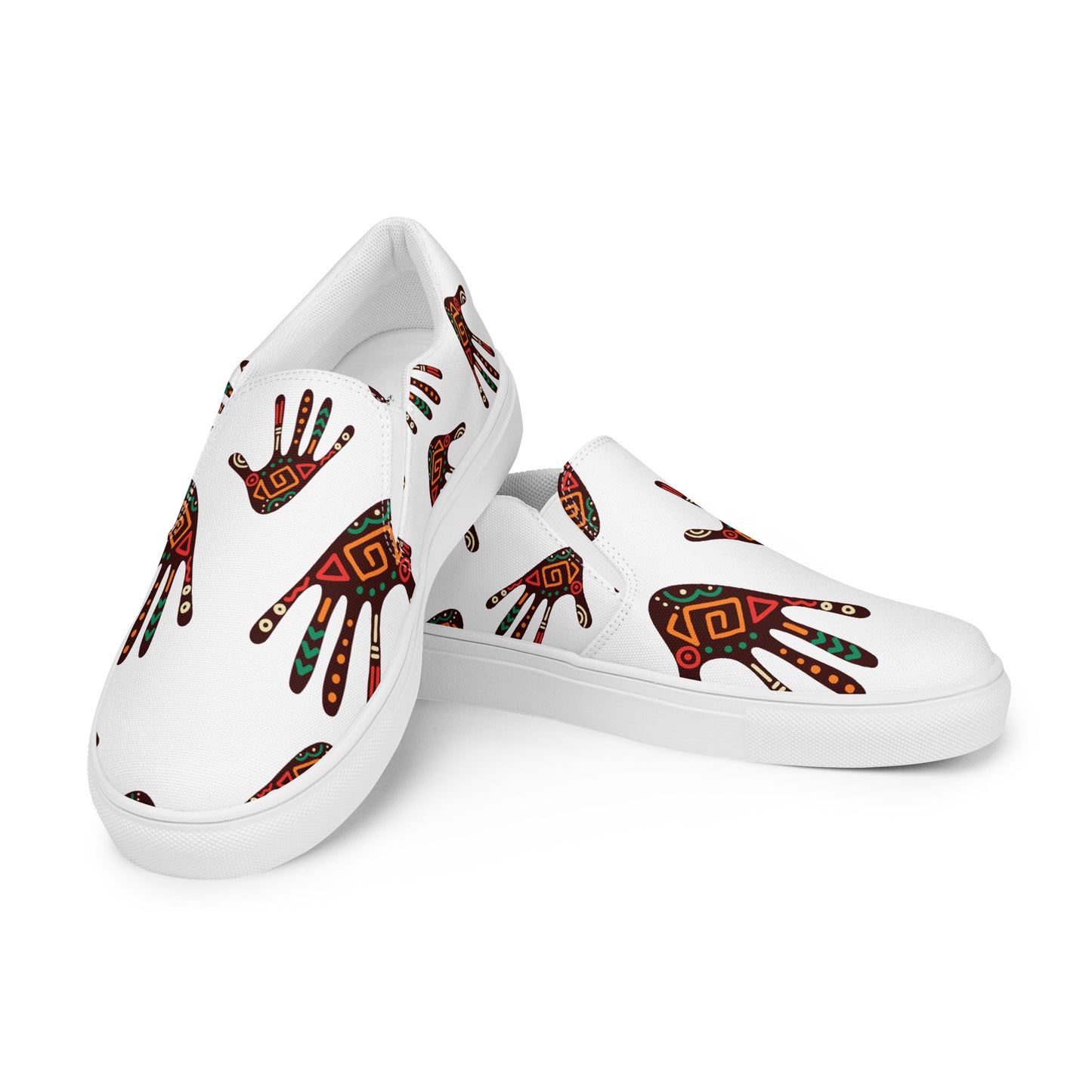 Duro White Tribal Palm Print Women's Slip-On Canvas Shoes - Breathable