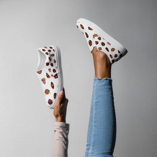 Chi White Tribal Mask Motif Women's Slip-On Canvas Shoes - Breathable