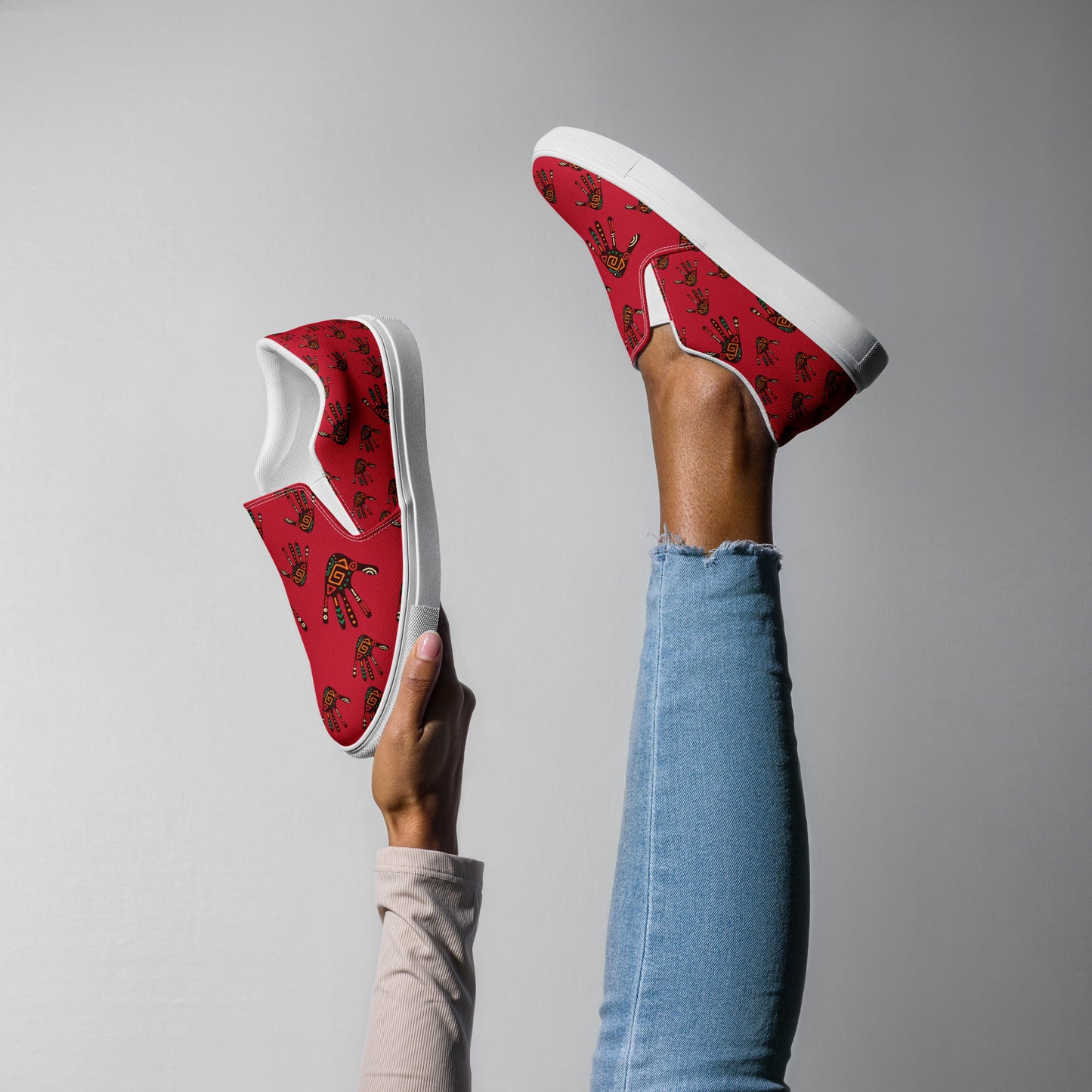 Duro Crimson Red Tribal Palm Print Women's Slip-On Canvas - Breathable