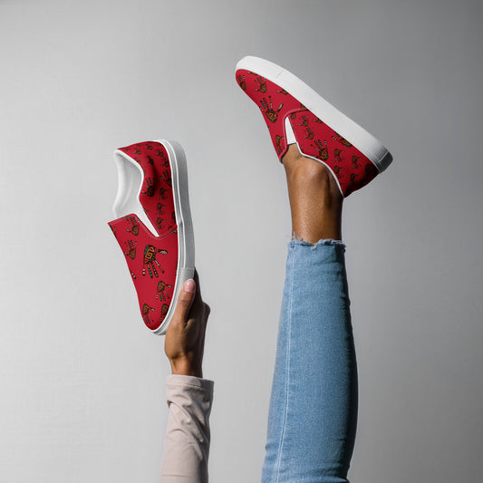 Duro Crimson Red Tribal Palm Print Women's Slip-On Canvas - Breathable