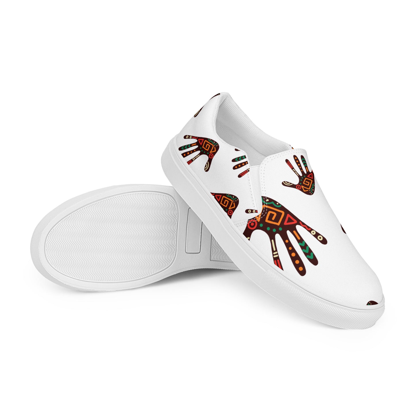 Duro White Tribal Palm Print Women's Slip-On Canvas Shoes - Breathable