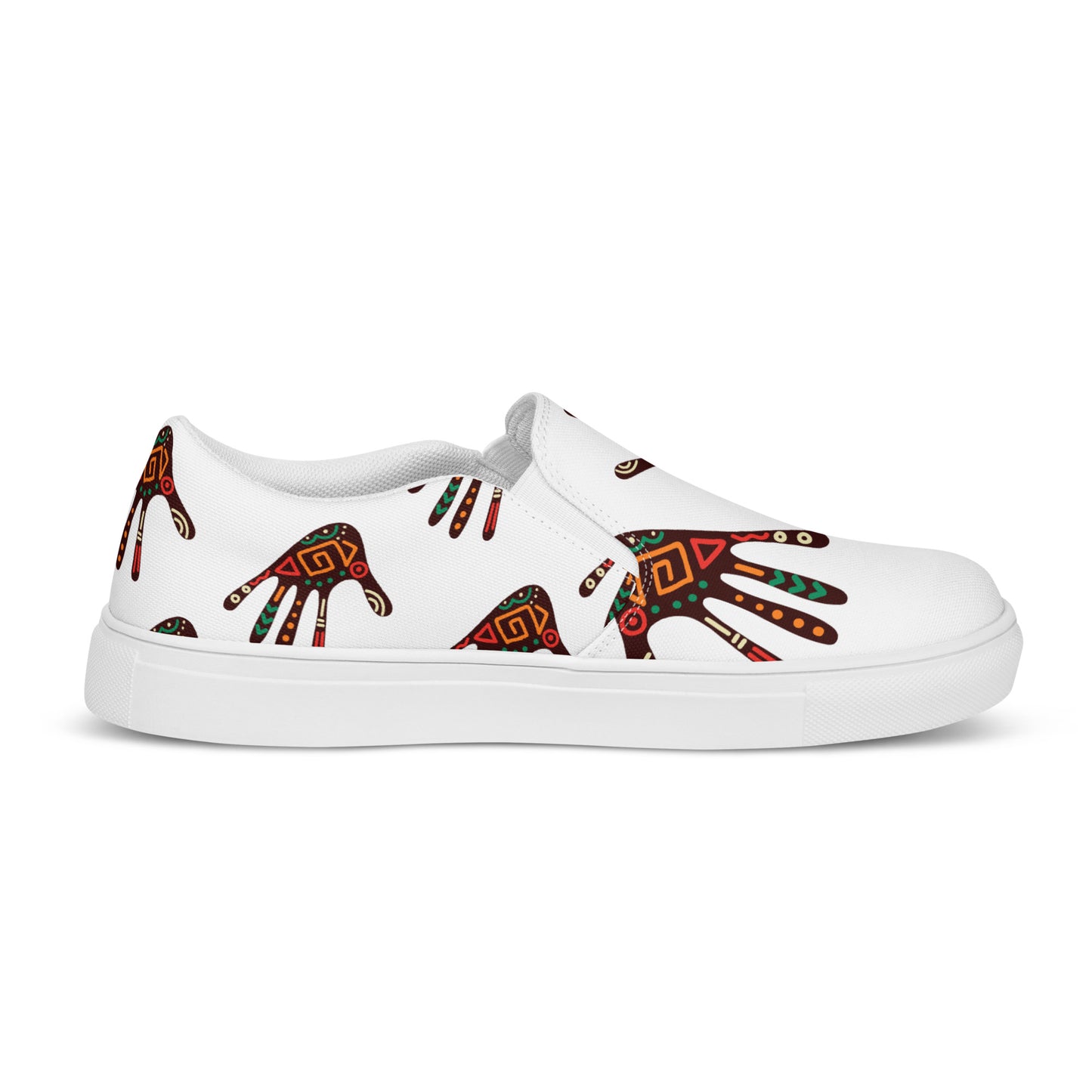 Duro White Tribal Palm Print Women's Slip-On Canvas Shoes - Breathable