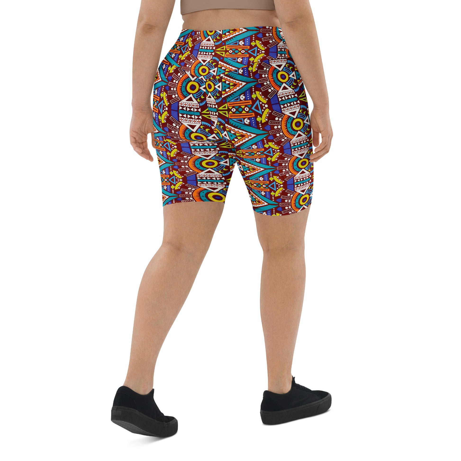 African Print Biker Shorts, High Waist Aztec Print | ASAKE-OGE