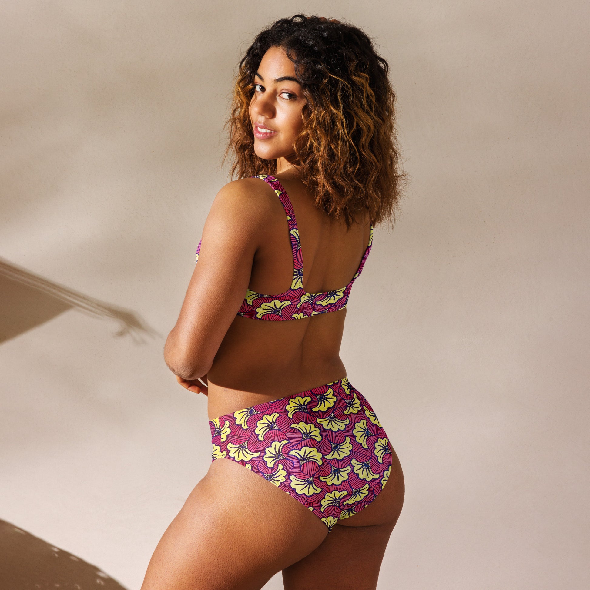 African Print High Waist Bikini, Recycled UPF50+ | ASAKE-OGE