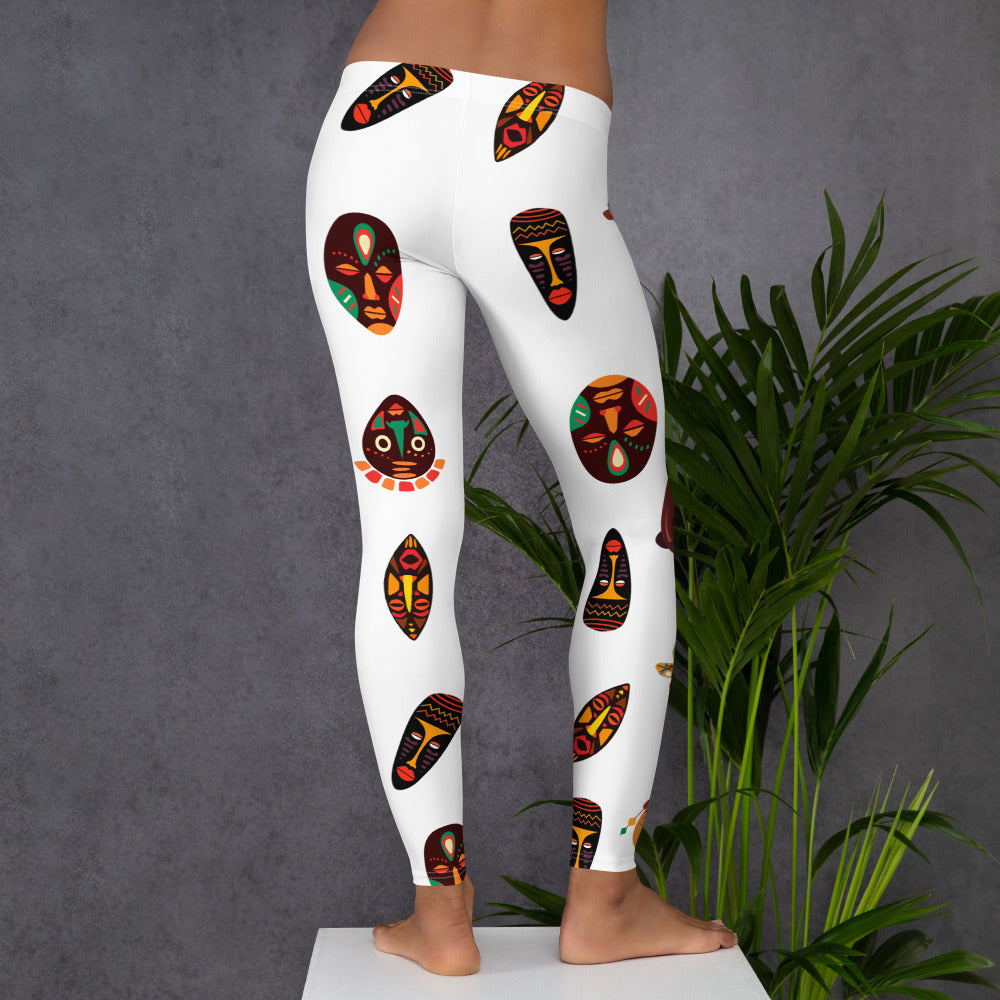 African Print Leggings for Women: Chi Tribal Mask | ASAKE-OGE