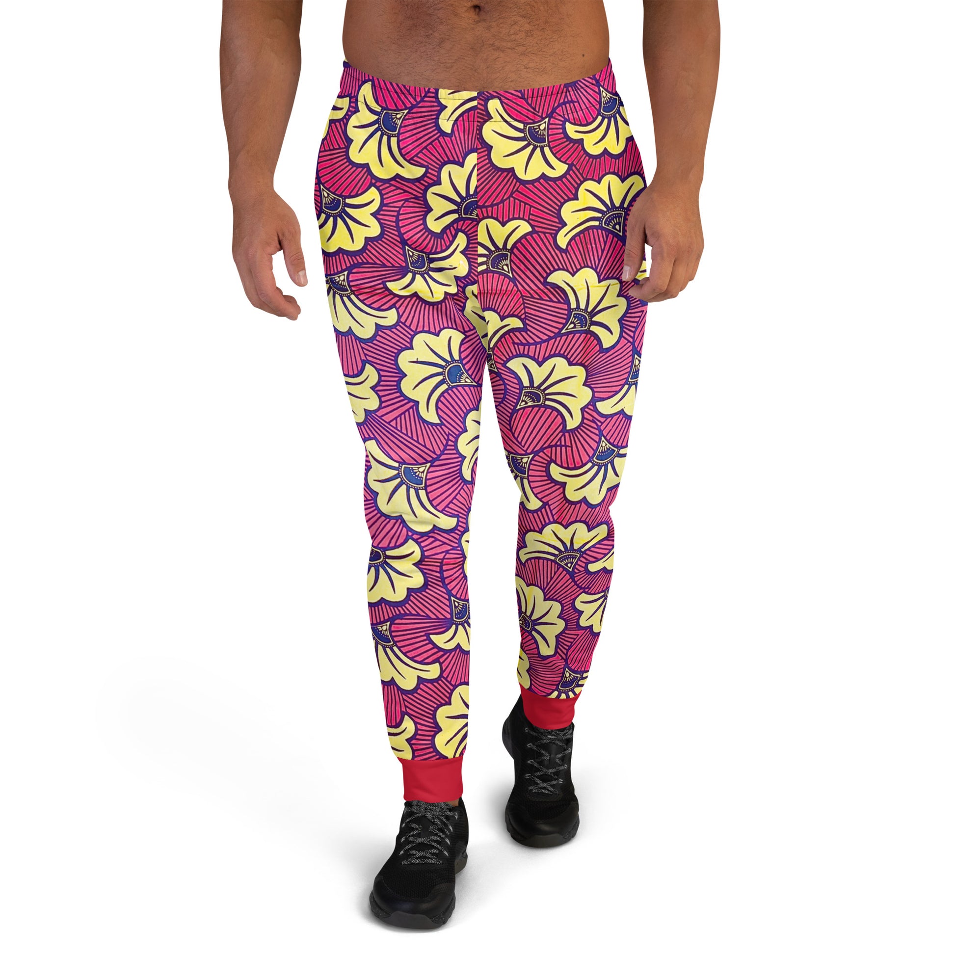 African Print Men's Joggers — Fleur Cotton Blend Stretch Workout Pants