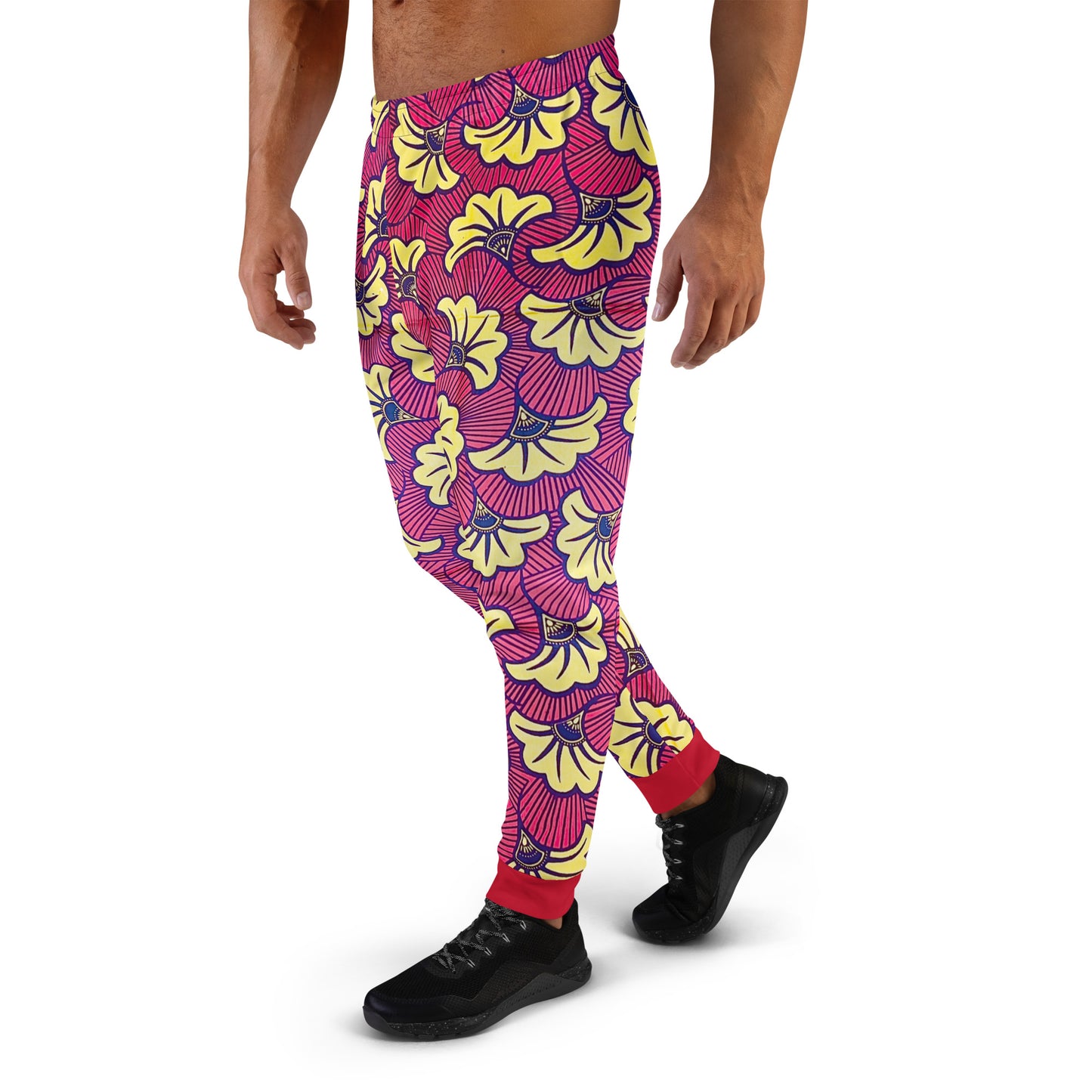 African Print Men's Joggers — Fleur Cotton Blend Stretch Workout Pants