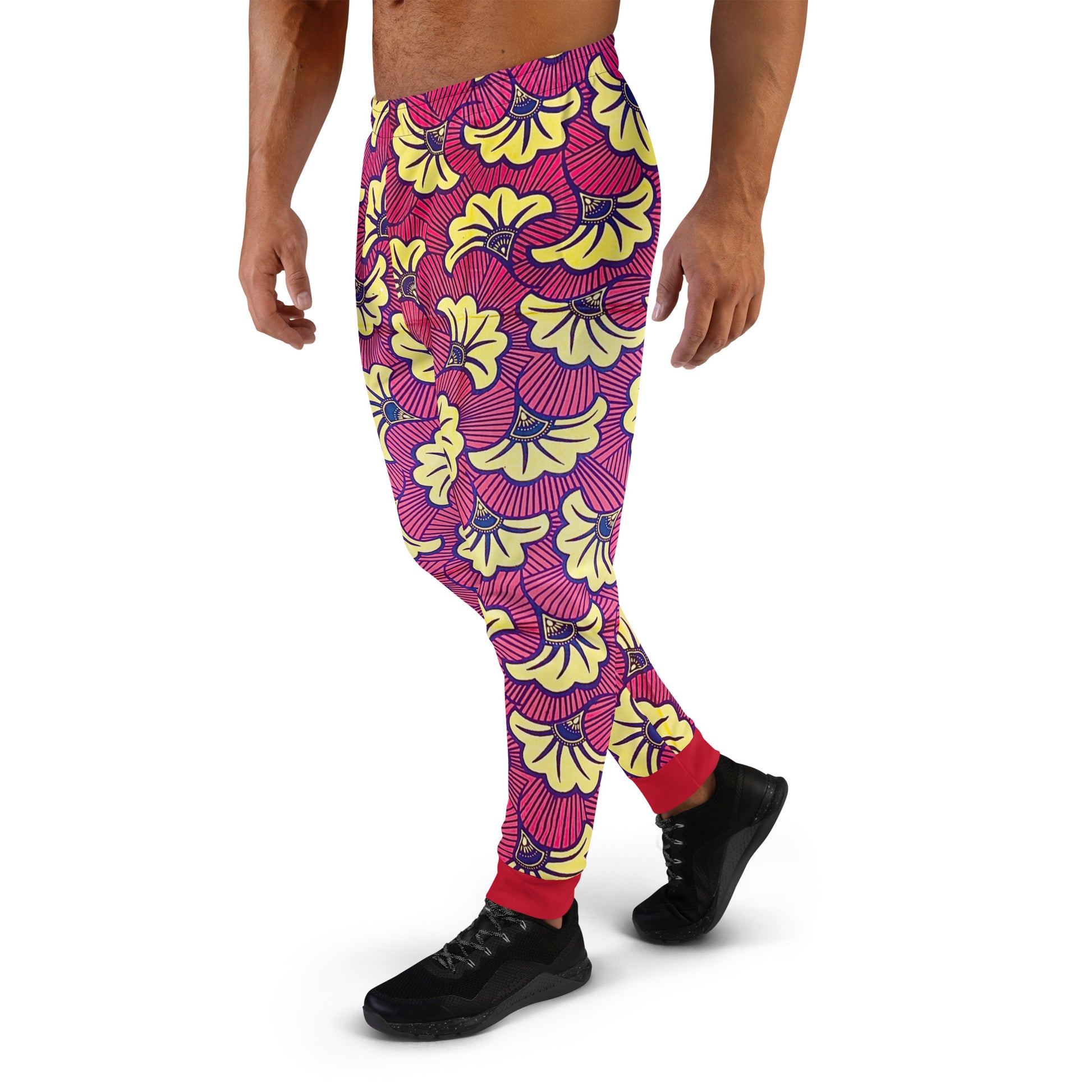 African Print Men's Joggers — Fleur Cotton Blend Stretch Workout Pants