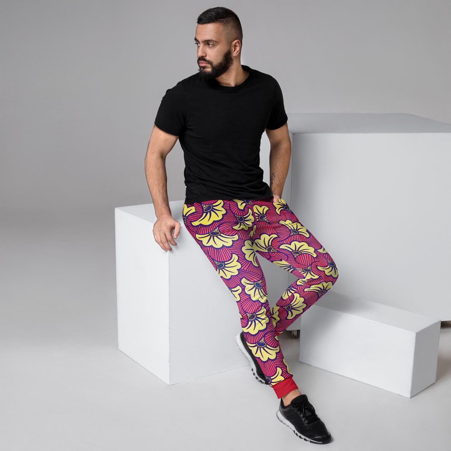 African Print Men's Joggers — Fleur Cotton Blend Stretch Workout Pants