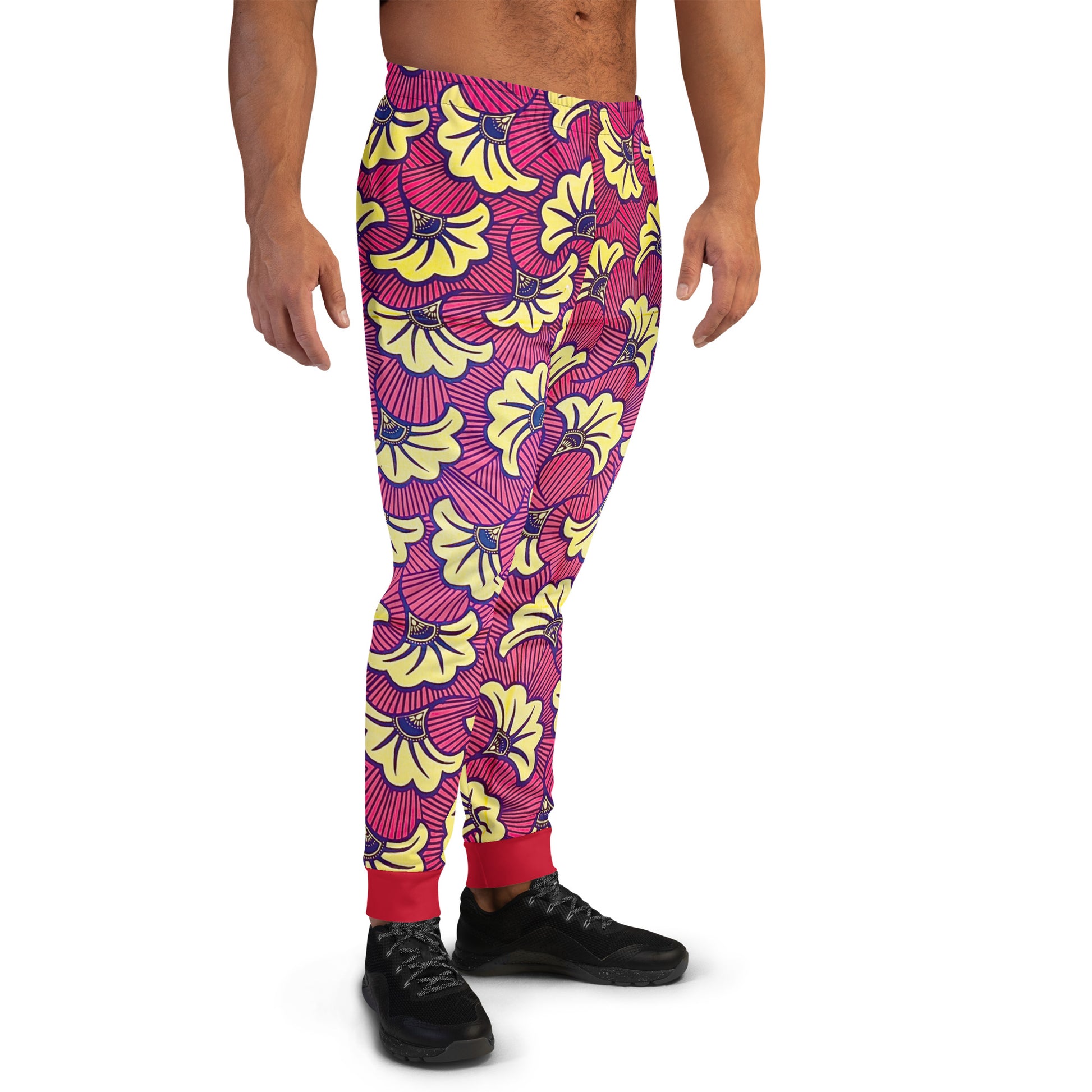 African Print Men's Joggers — Fleur Cotton Blend Stretch Workout Pants