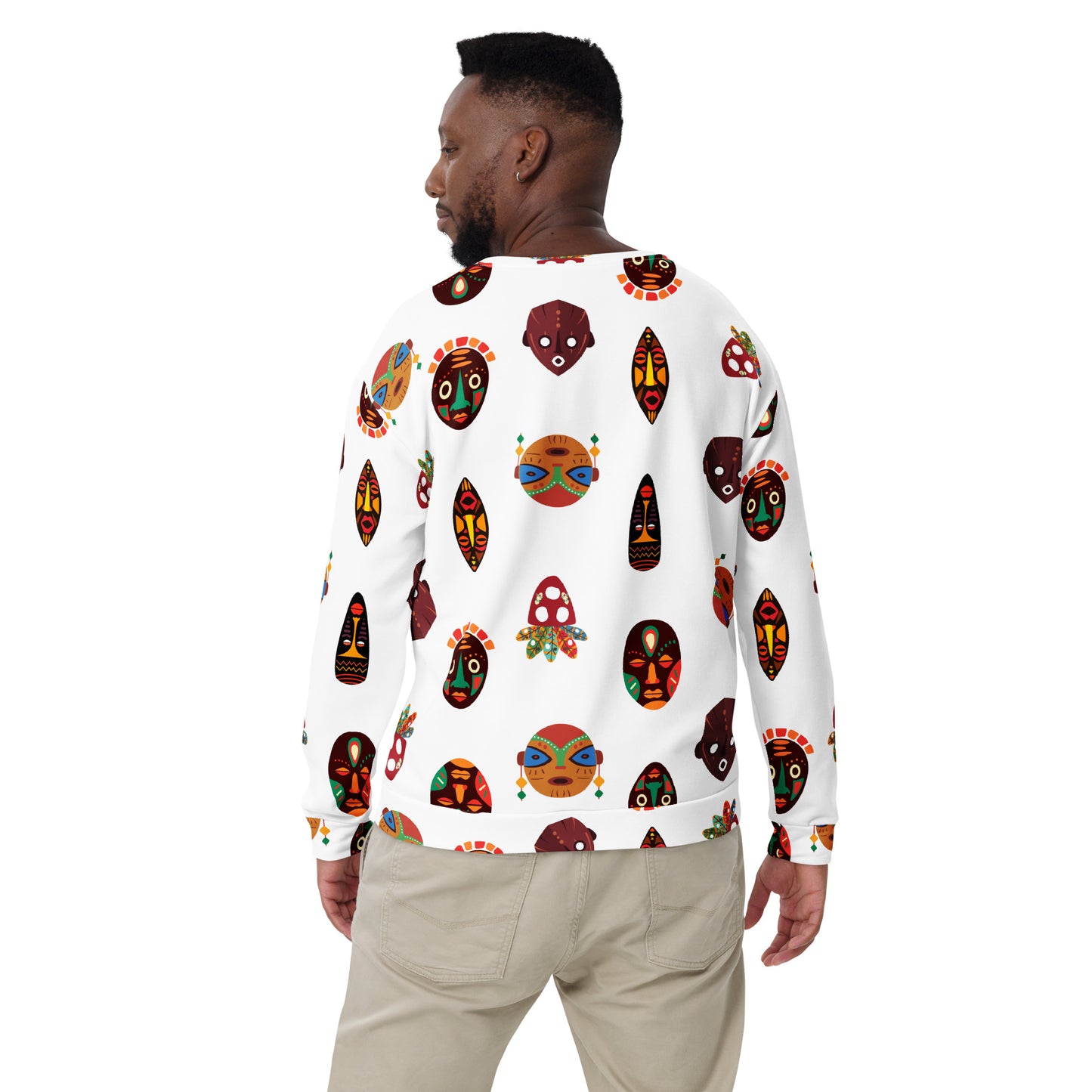 African Print Tribal Mask Chi Multi-Face Unisex Sweatshirt