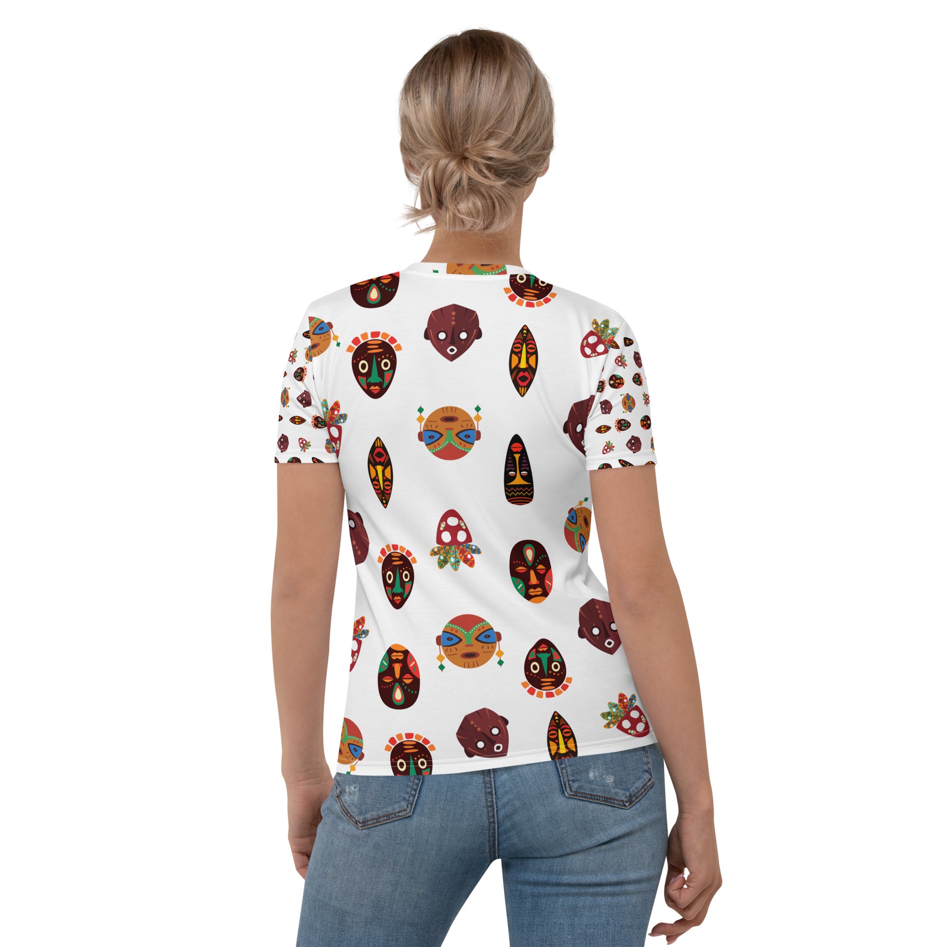 African Print Tribal Mask Women's Crew Neck T-Shirt