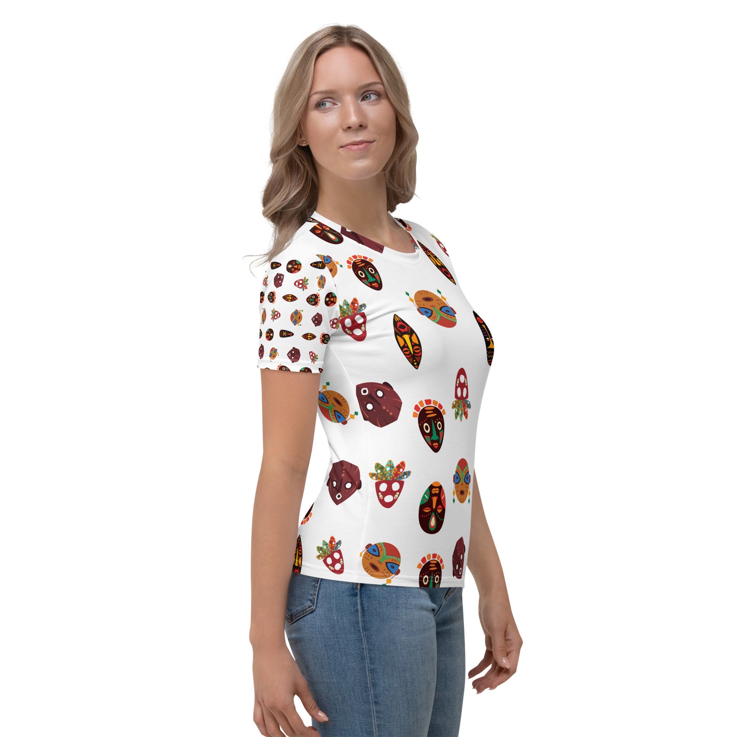 African Print Tribal Mask Women's Crew Neck T-Shirt