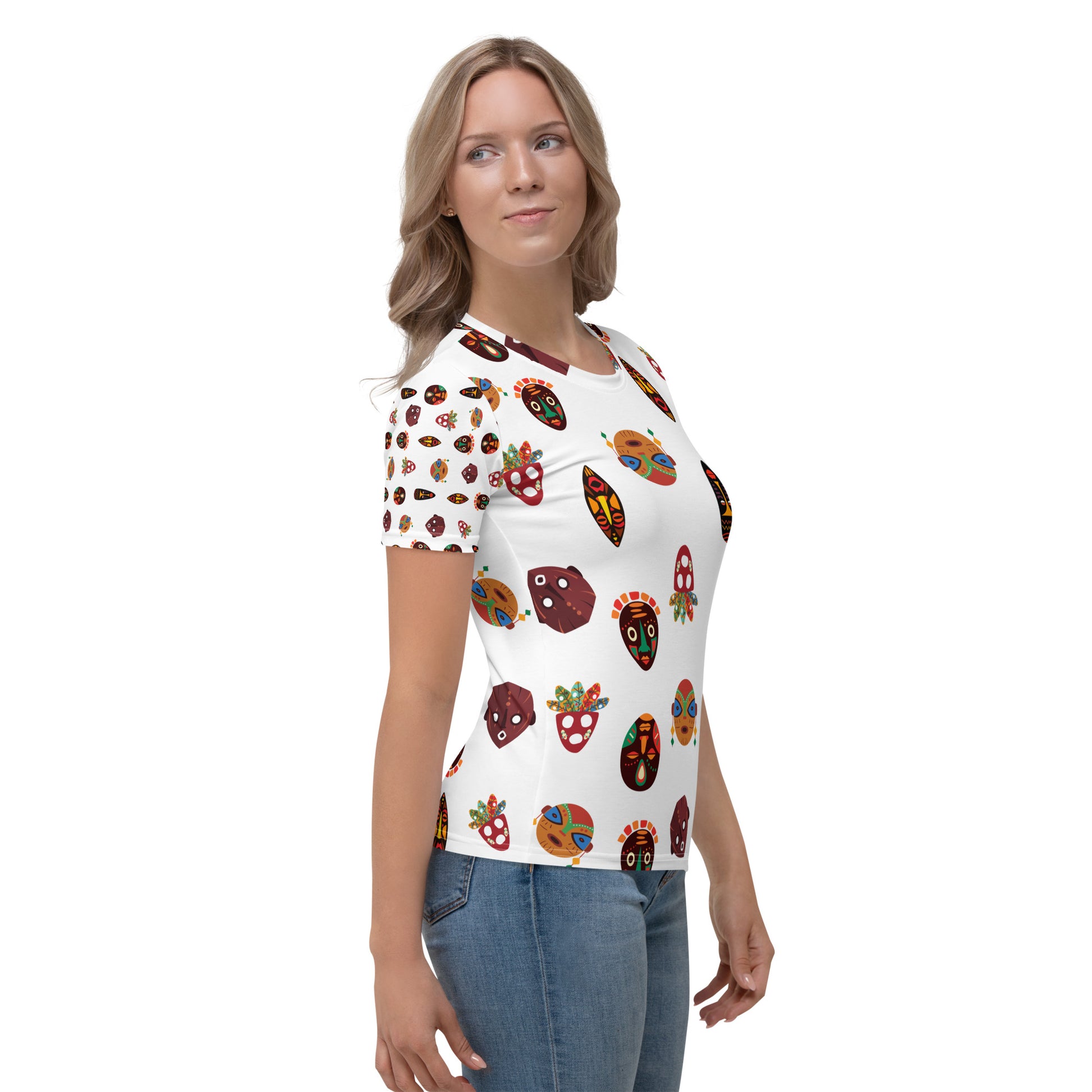 African Print Tribal Mask Women's Crew Neck T-Shirt