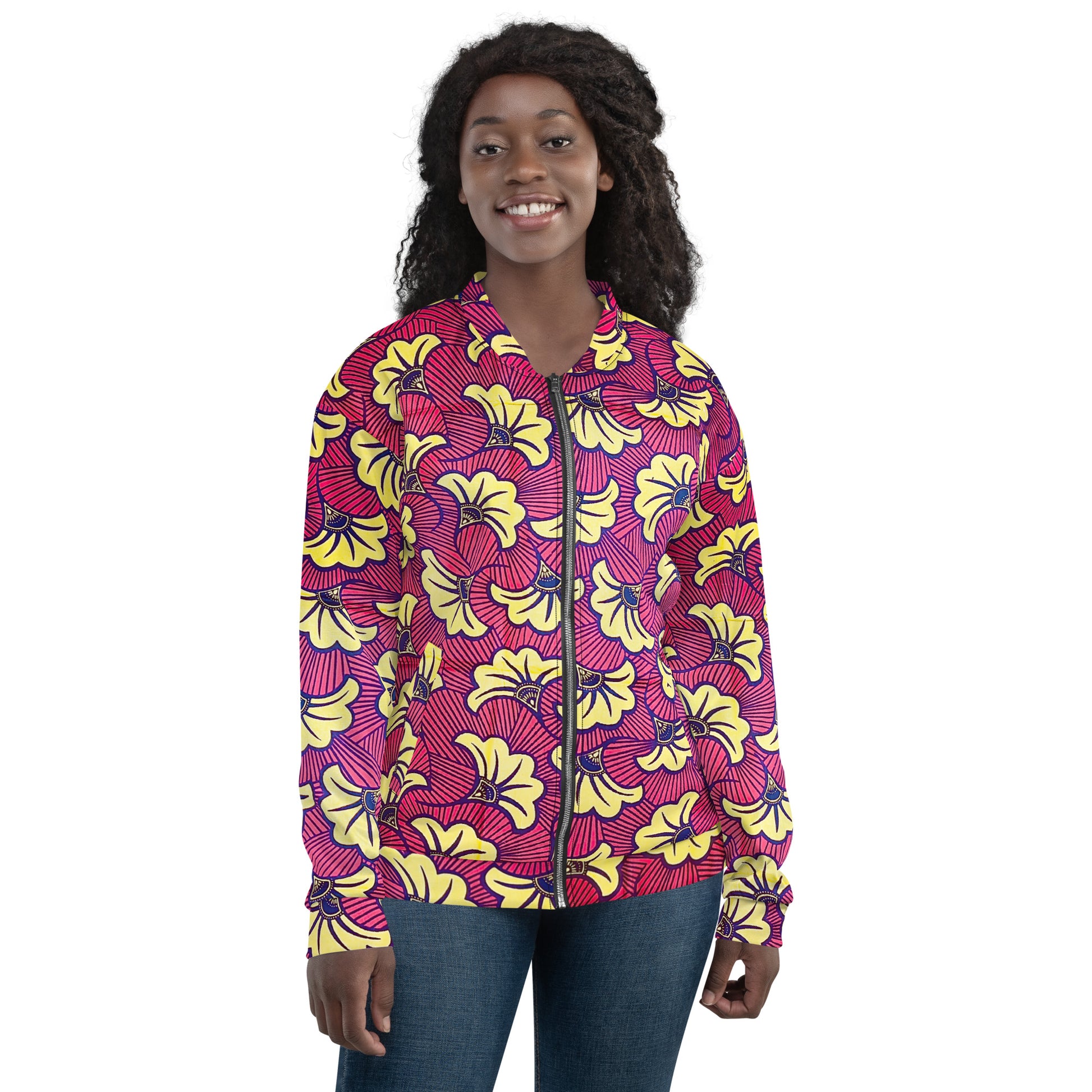 African Print Unisex Bomber Jacket — Fleur | ASAKE-OGE