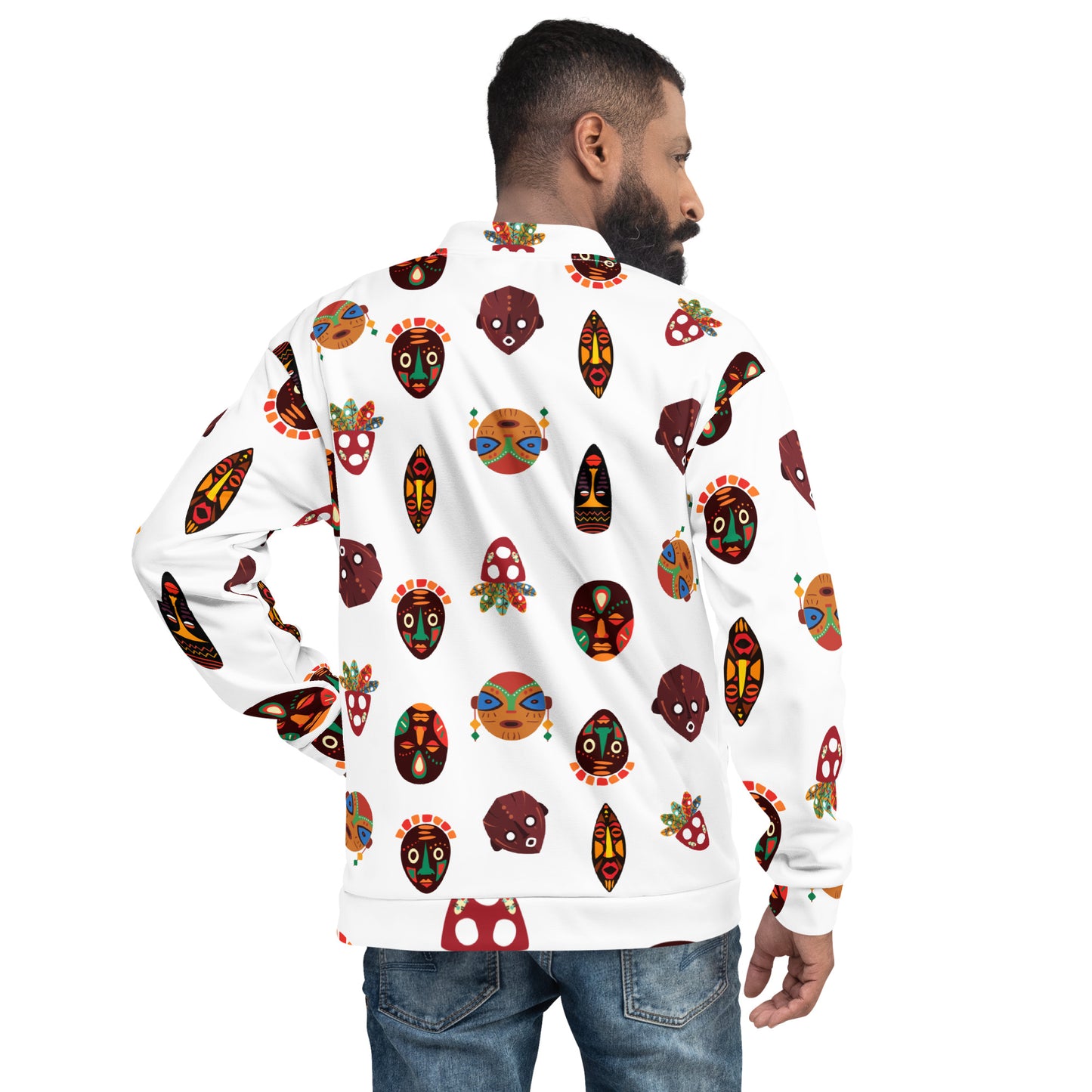 African Print Unisex Bomber Jacket — Mask Print ASAKE-OGE