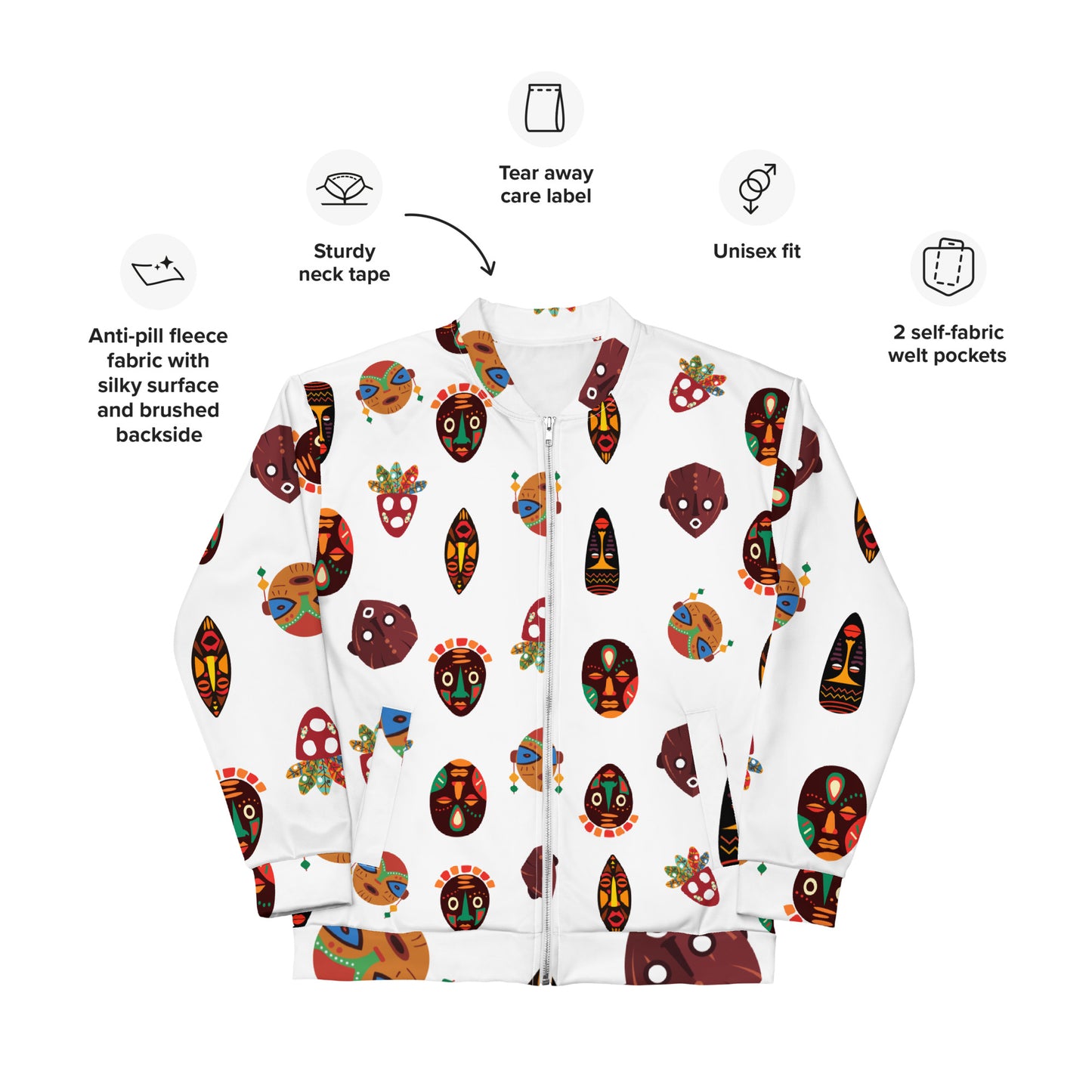 African Print Unisex Bomber Jacket — Mask Print ASAKE-OGE