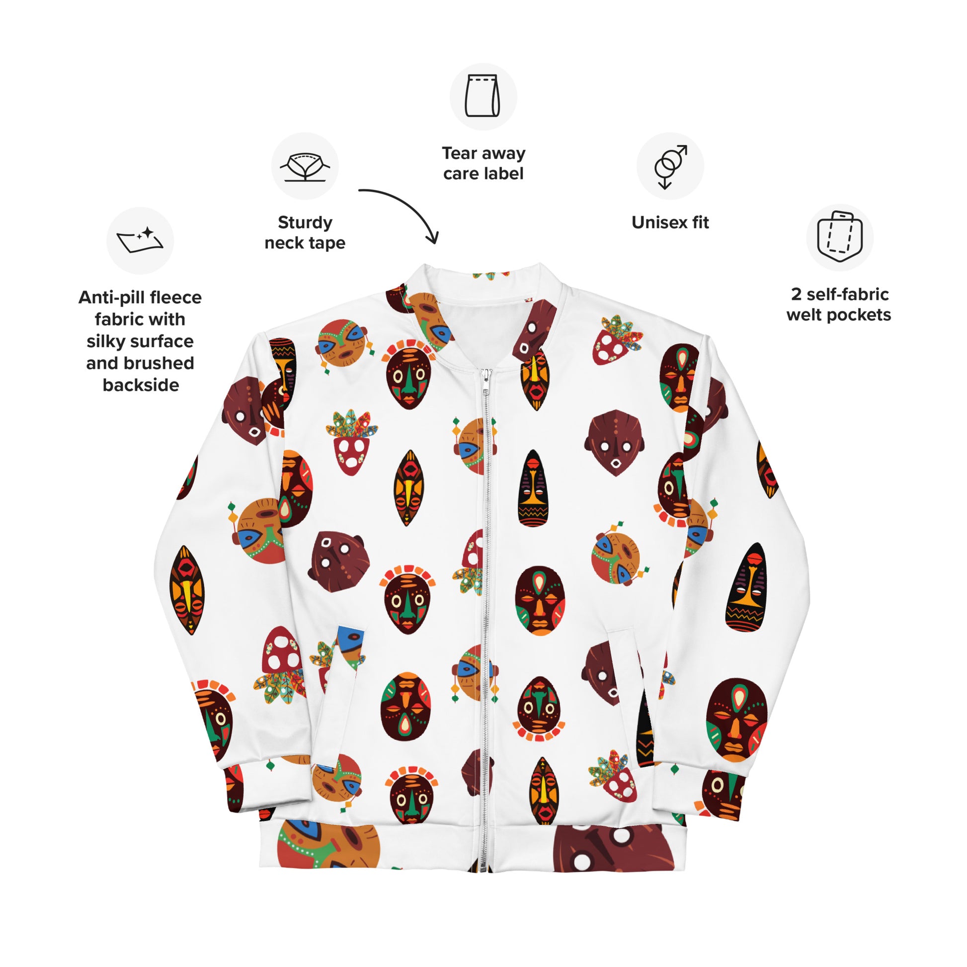 African Print Unisex Bomber Jacket — Mask Print ASAKE-OGE