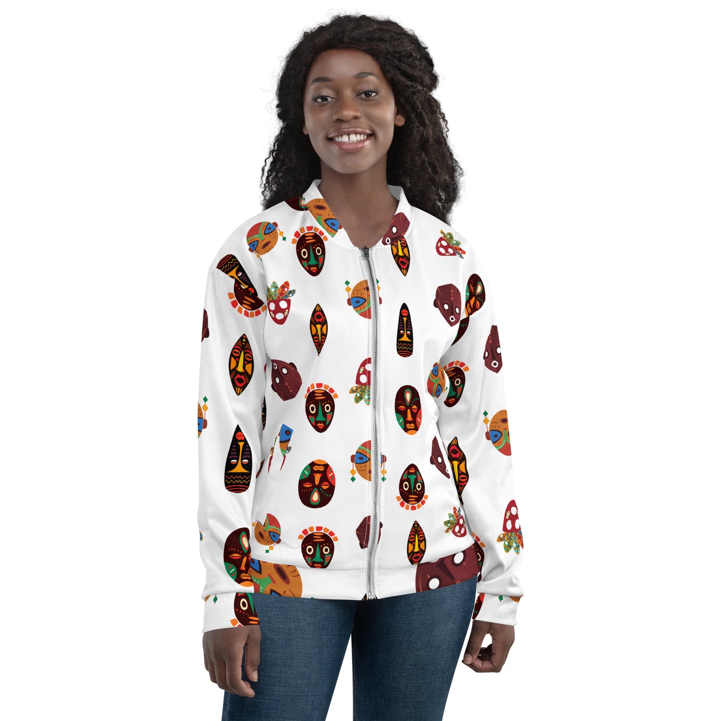 African Print Unisex Bomber Jacket — Mask Print ASAKE-OGE