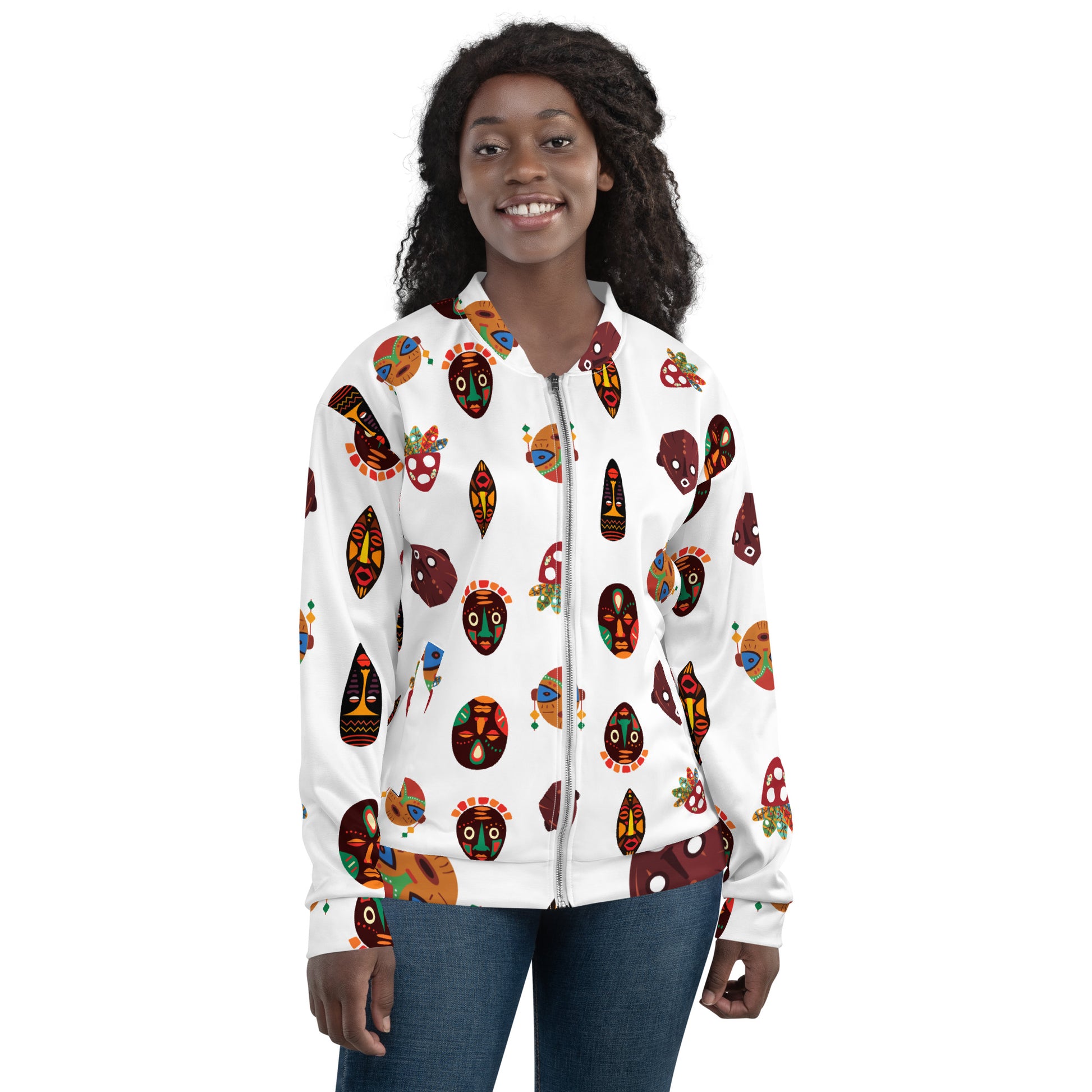 African Print Unisex Bomber Jacket — Mask Print ASAKE-OGE
