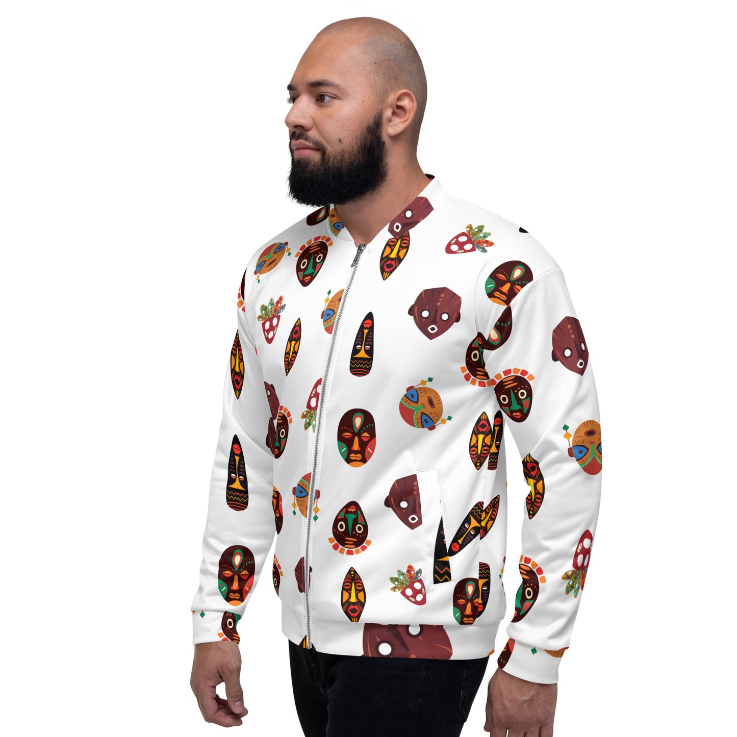 African Print Unisex Bomber Jacket — Mask Print ASAKE-OGE