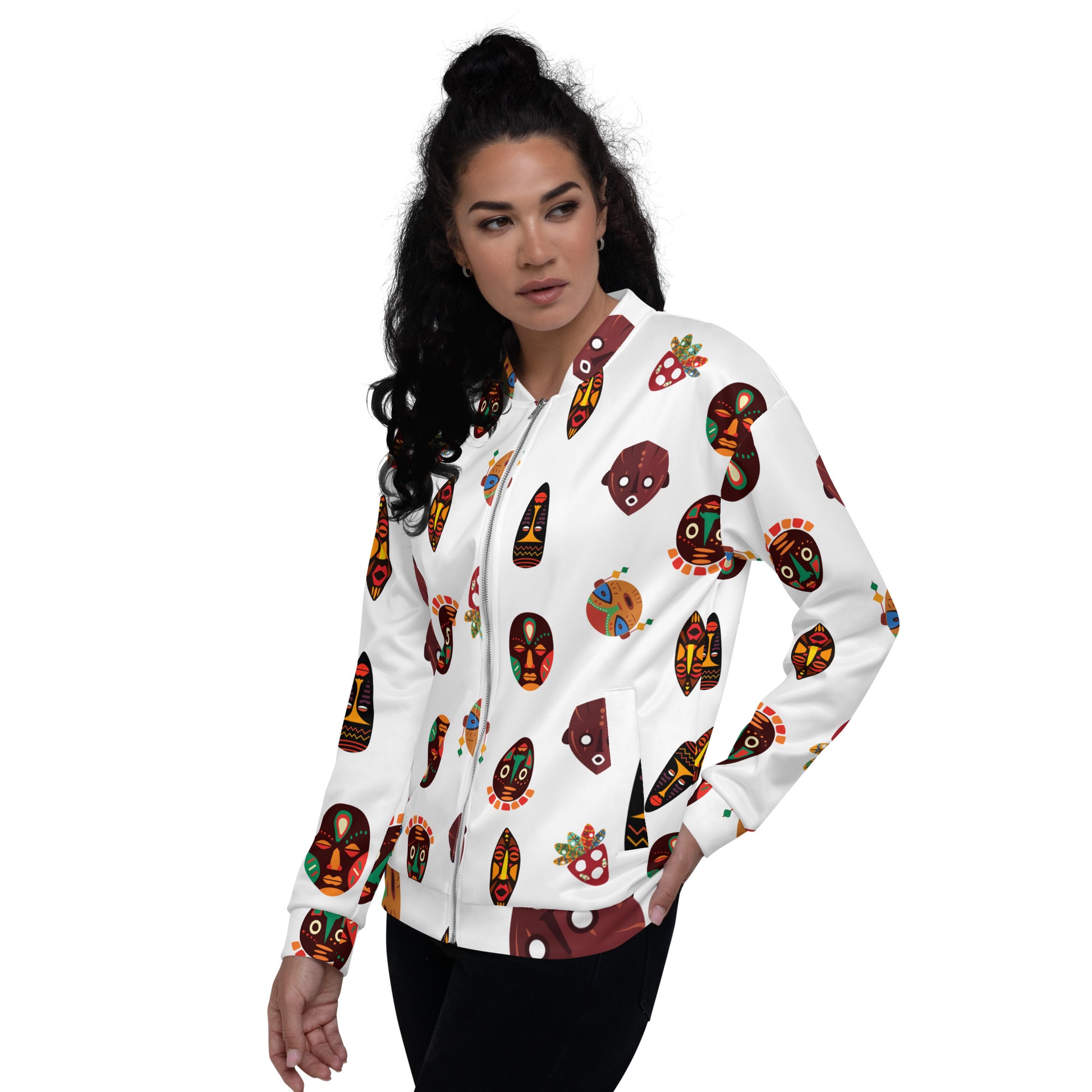 African Print Unisex Bomber Jacket — Mask Print ASAKE-OGE