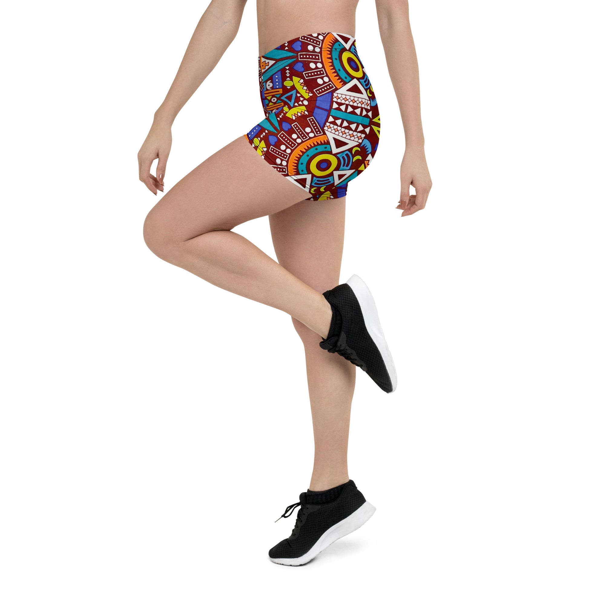 African Print Women's Yoga Shorts: Tozi Tribal High-Waist | ASAKE-OGE
