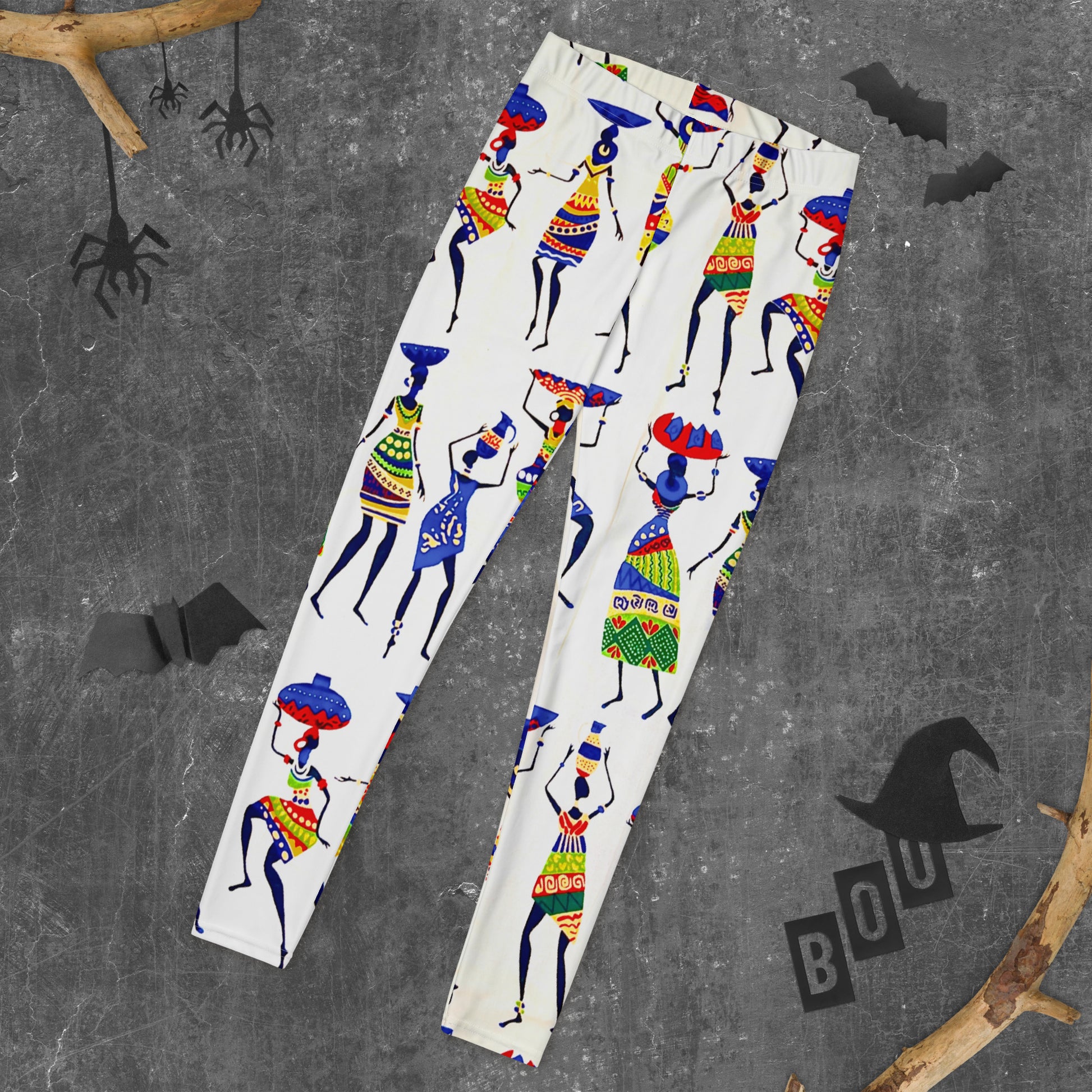 Yeye Workout Yoga leggings laid out with Halloween decorations