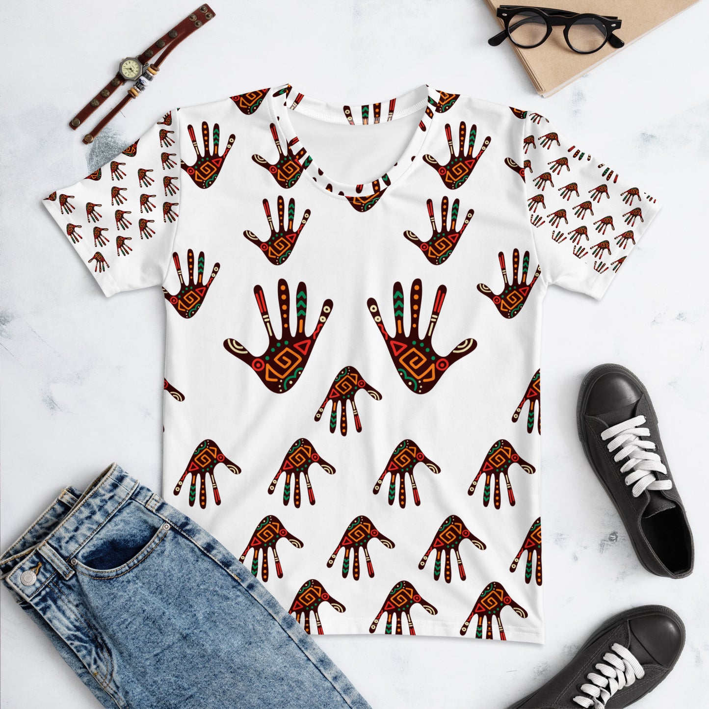 Duro African Print Tribal Palm Women's Crew Neck T-shirt