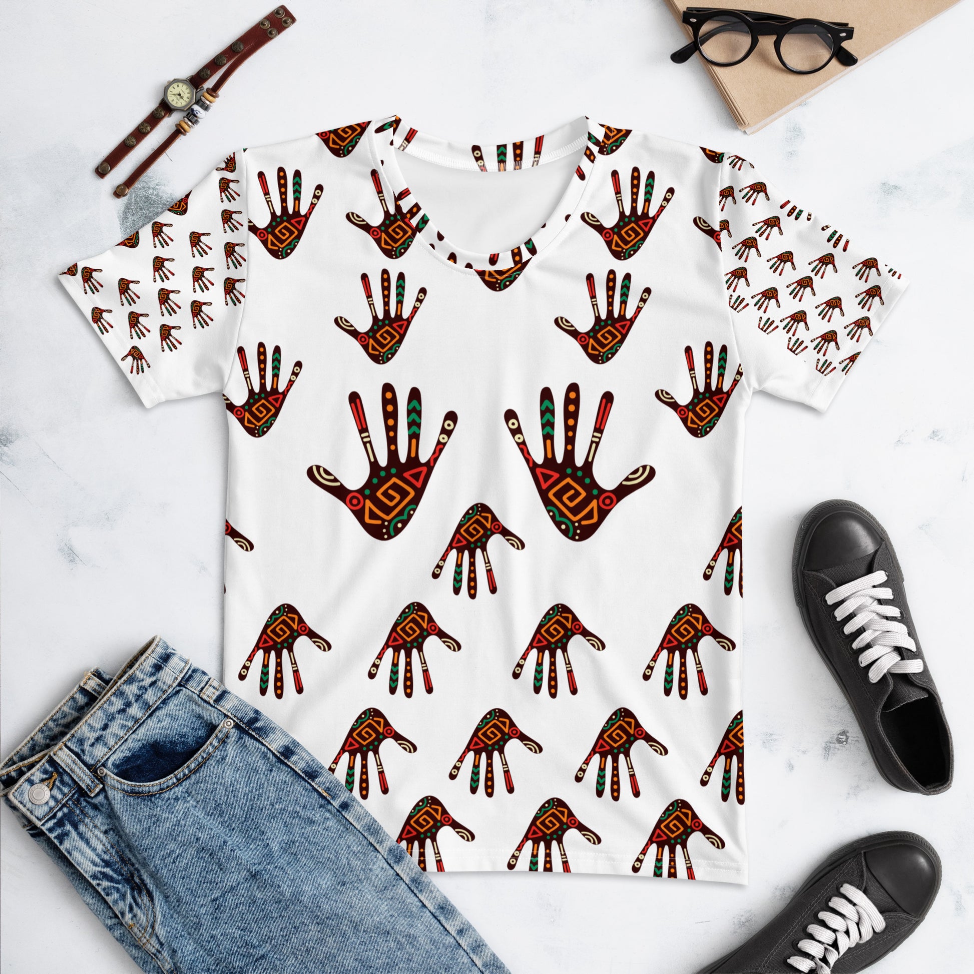 Duro African Print Tribal Palm Women's Crew Neck T-shirt