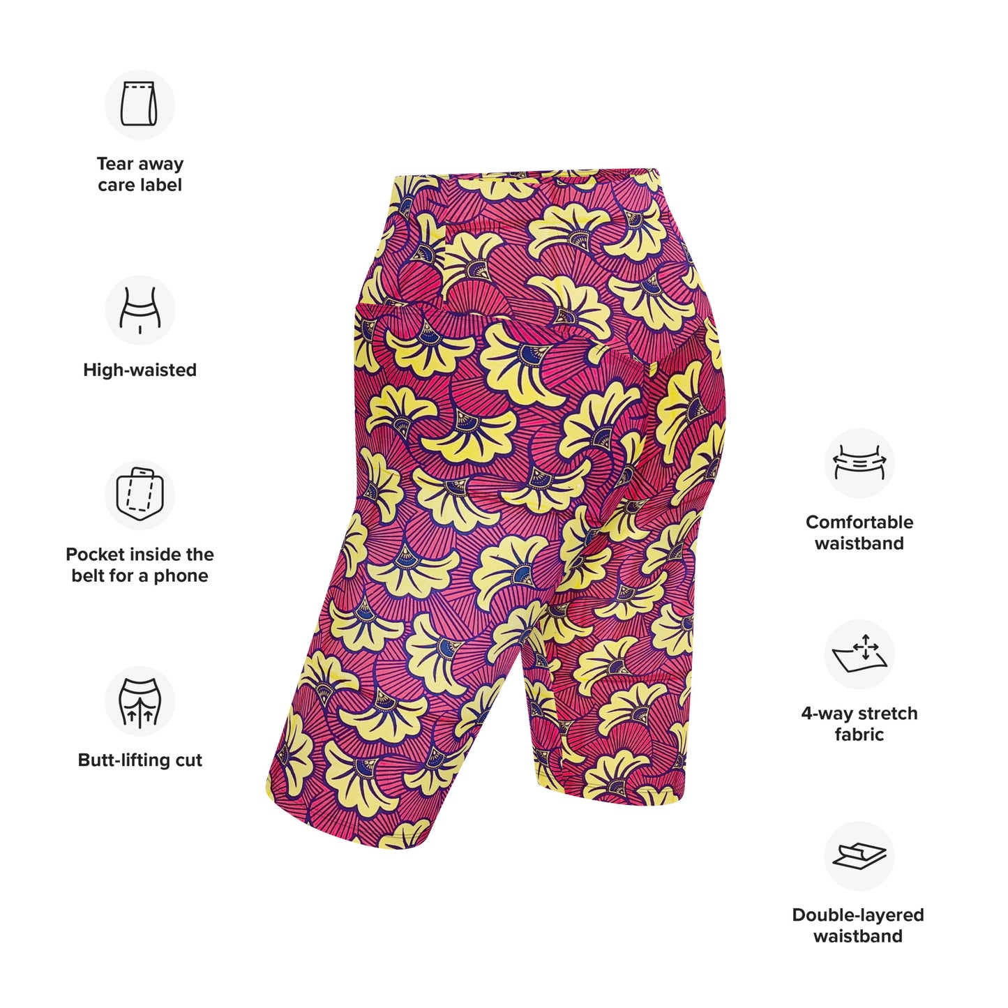FLEUR African Print Biker Shorts With Pockets | ASAKE-OGE