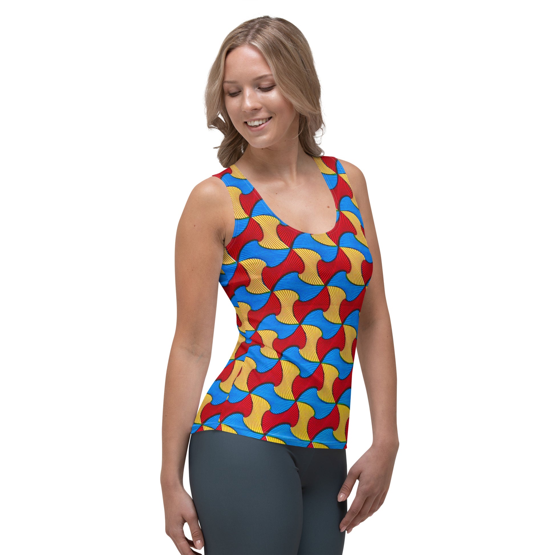 Santi Wave Women’s Ankara Print Tank Top - Microfiber Stretch