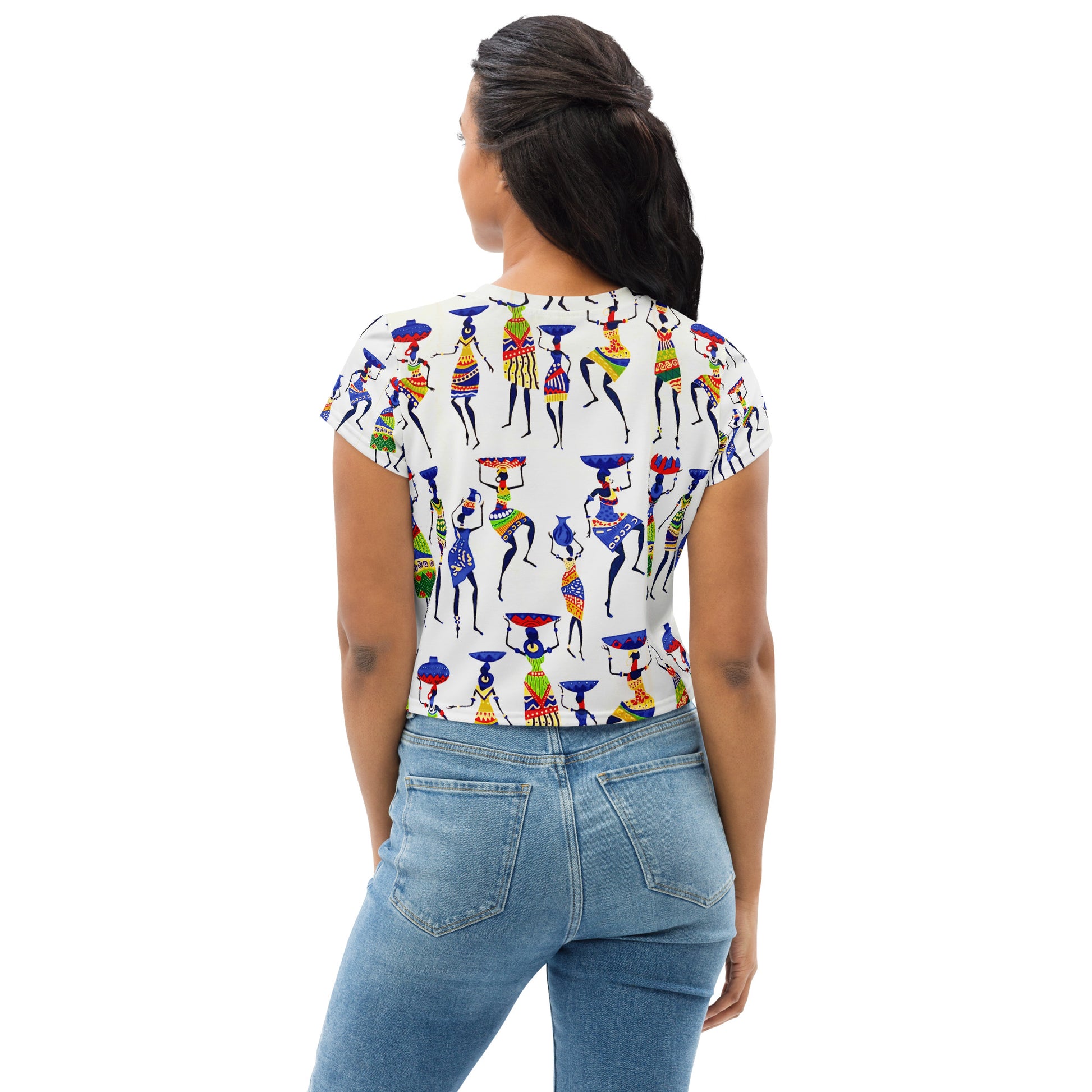 Yeye African Print Crop Top — Women's Heritage Art Print Fitted Tee