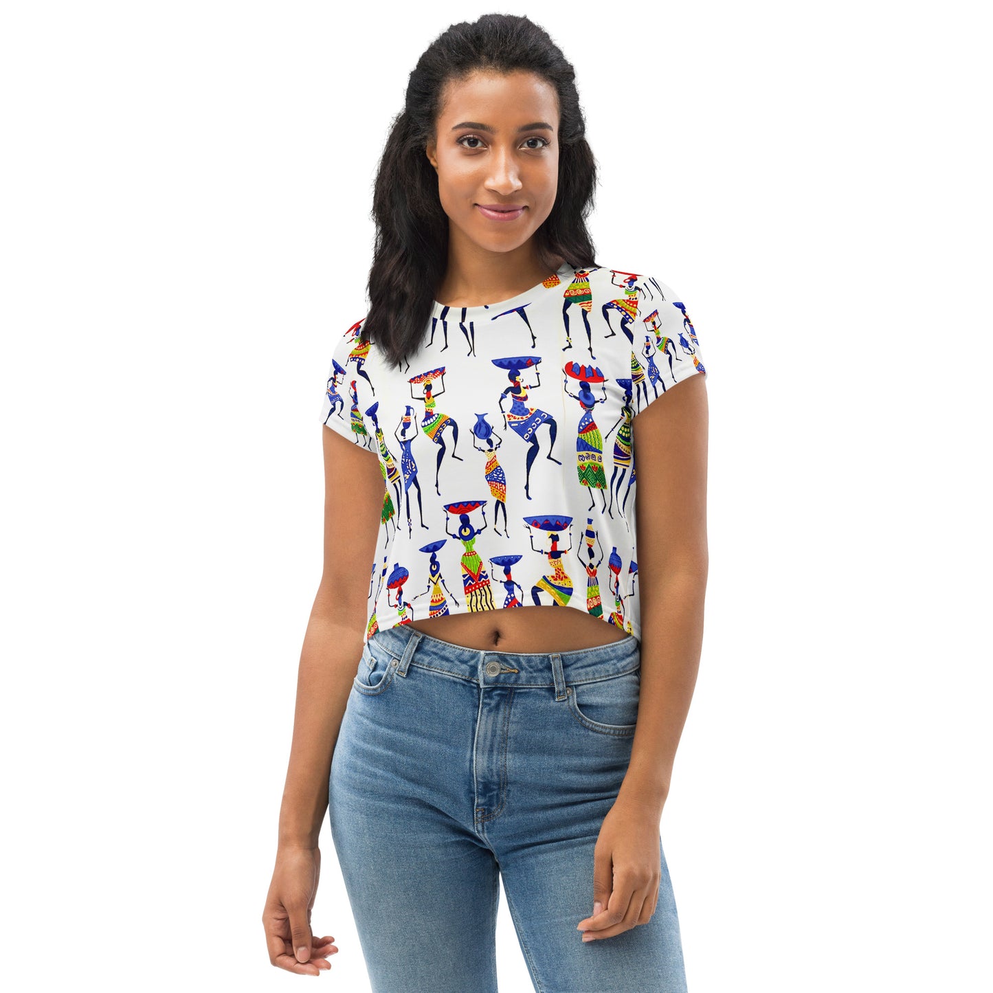 Yeye African Print Crop Top — Women's Heritage Art Print Fitted Tee