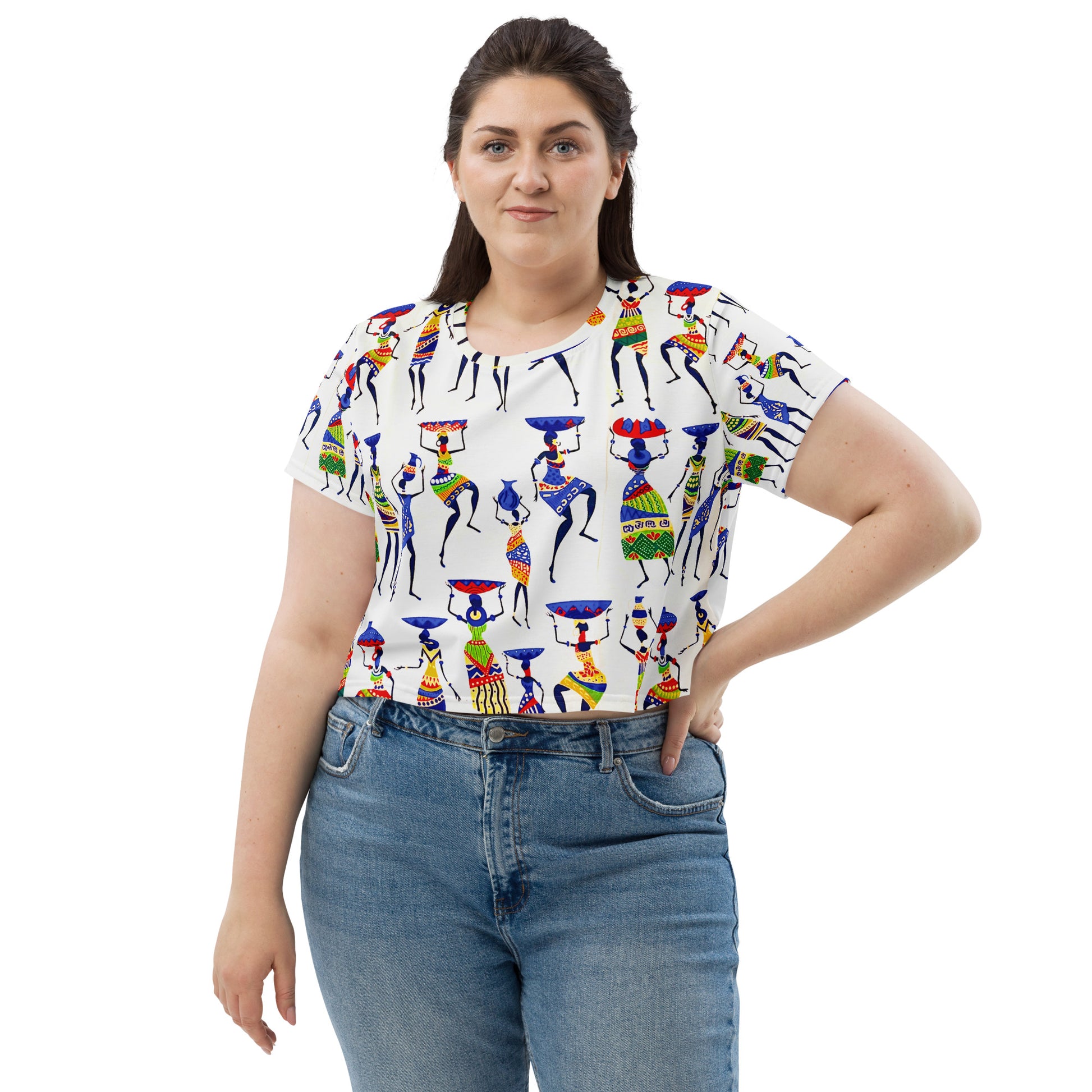 Yeye African Print Crop Top — Women's Heritage Art Print Fitted Tee