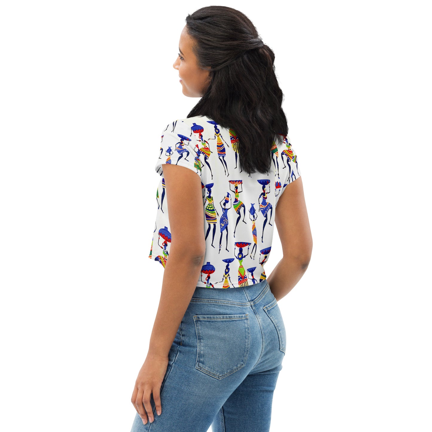 Yeye African Print Crop Top — Women's Heritage Art Print Fitted Tee