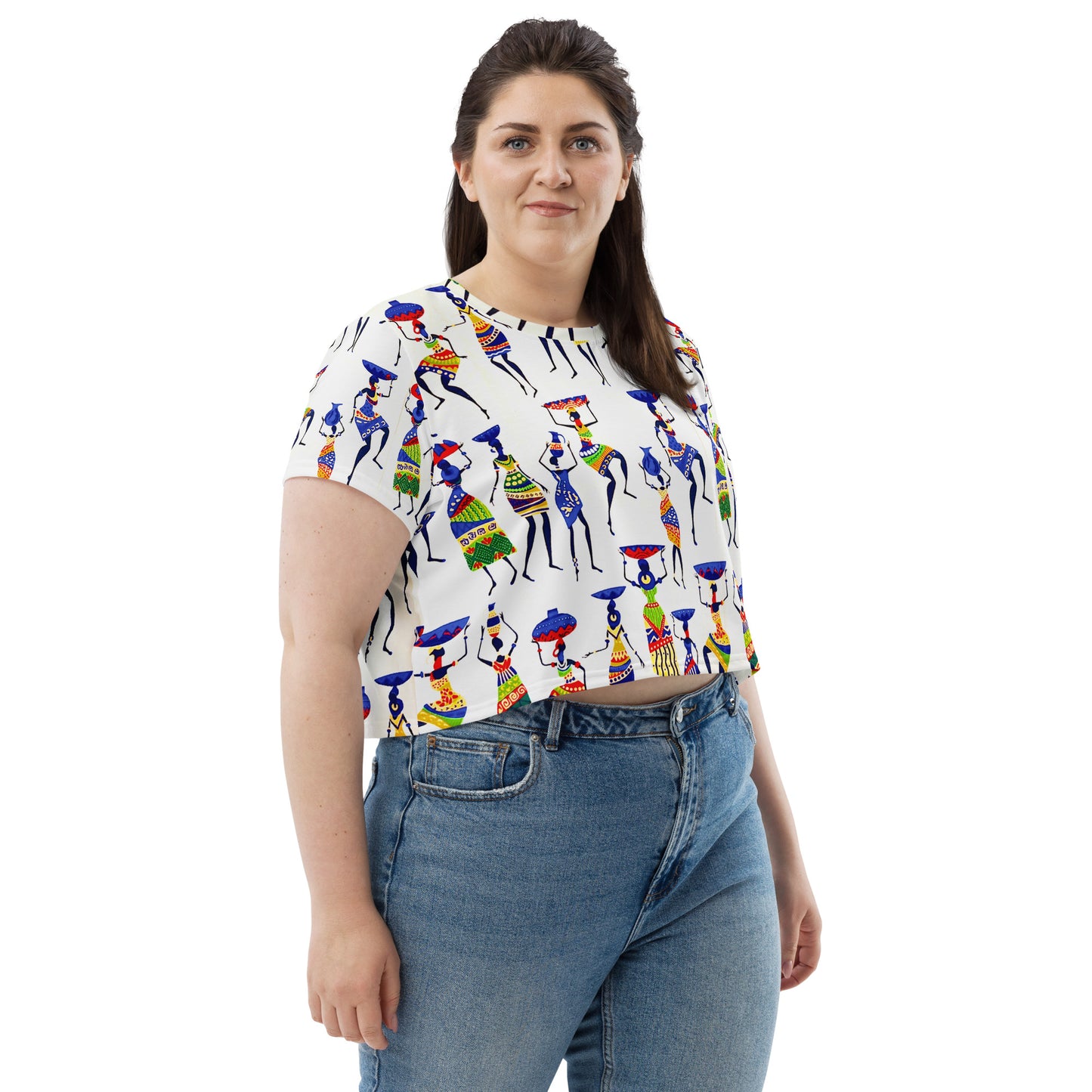 Yeye African Print Crop Top — Women's Heritage Art Print Fitted Tee