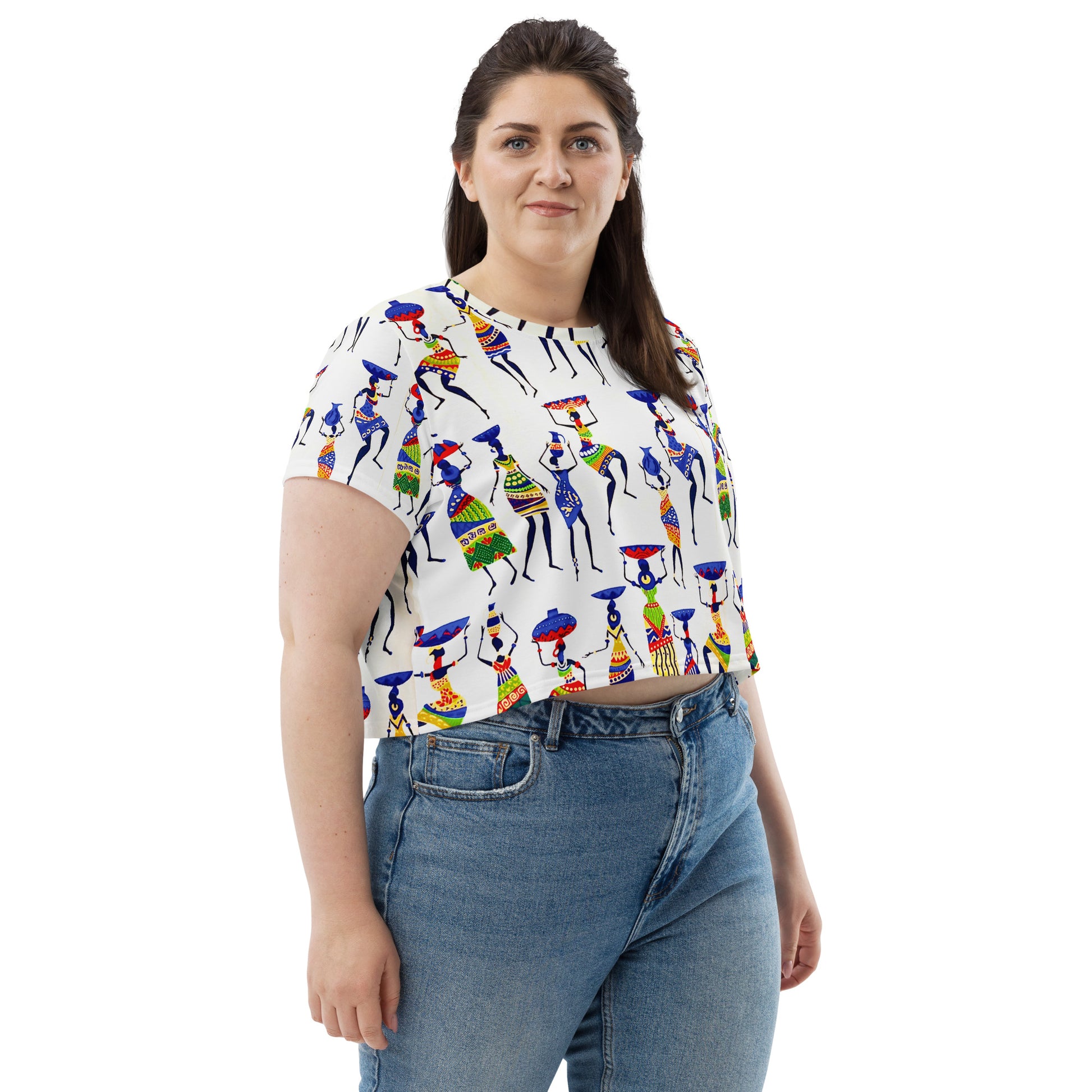 Yeye African Print Crop Top — Women's Heritage Art Print Fitted Tee