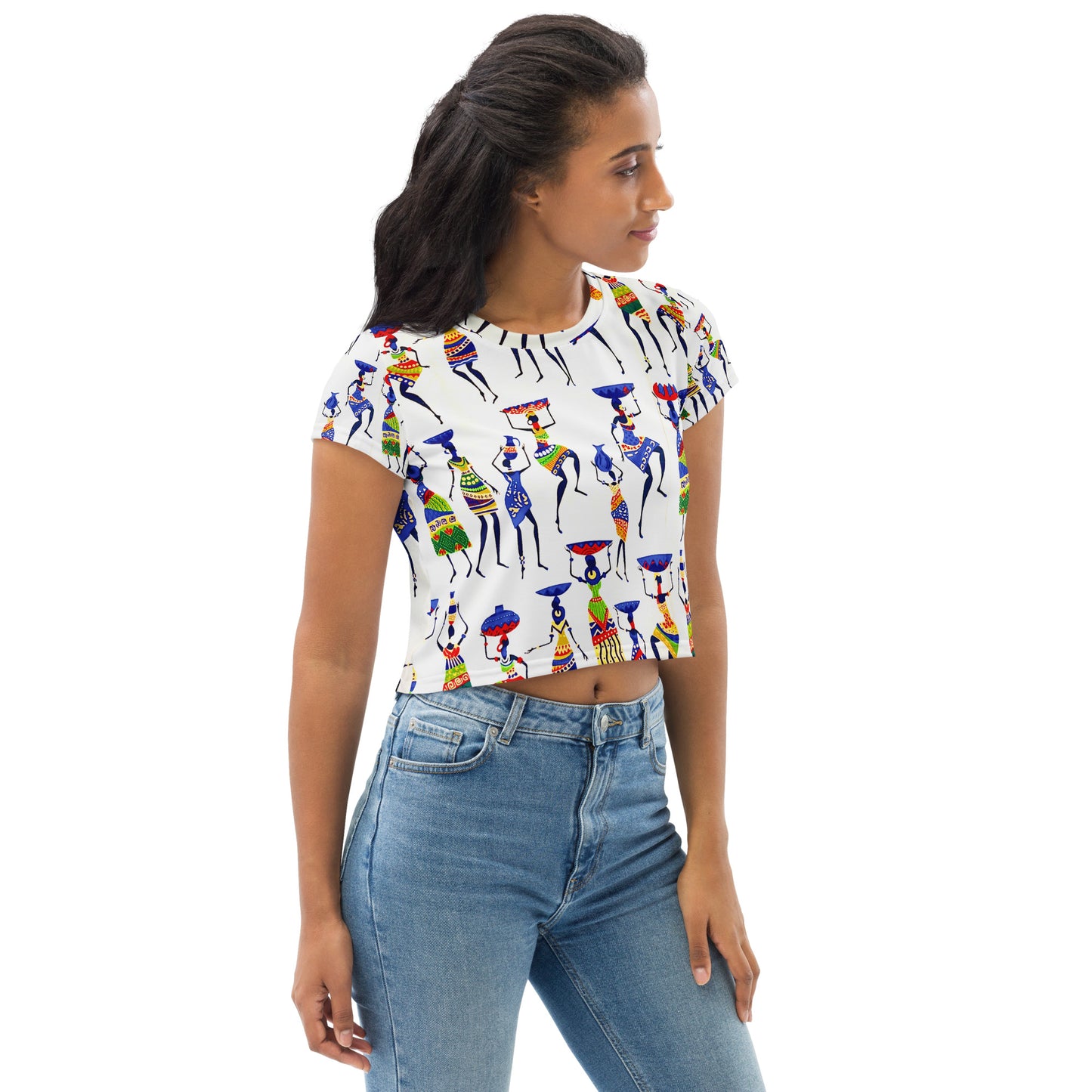 Yeye African Print Crop Top — Women's Heritage Art Print Fitted Tee