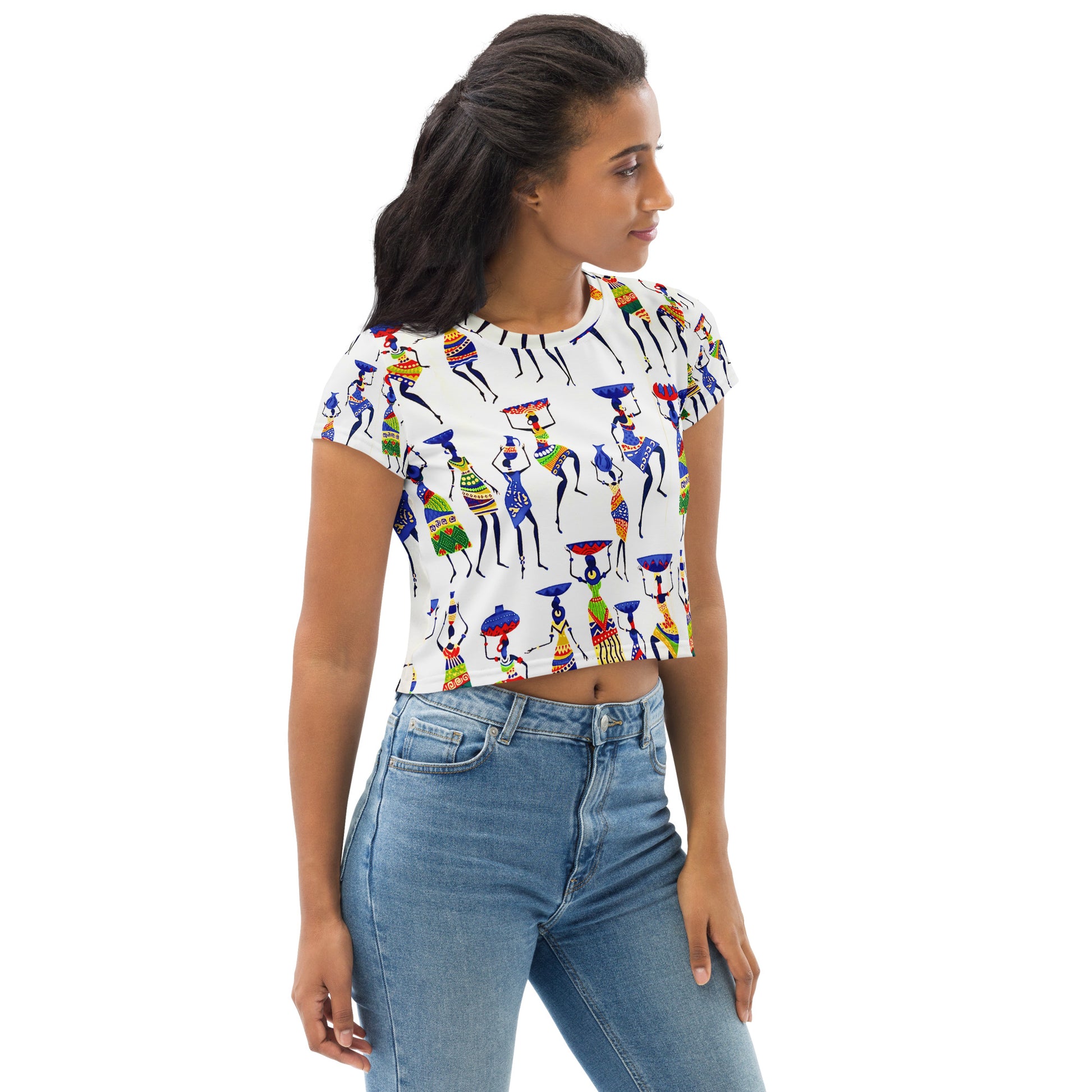 Yeye African Print Crop Top — Women's Heritage Art Print Fitted Tee