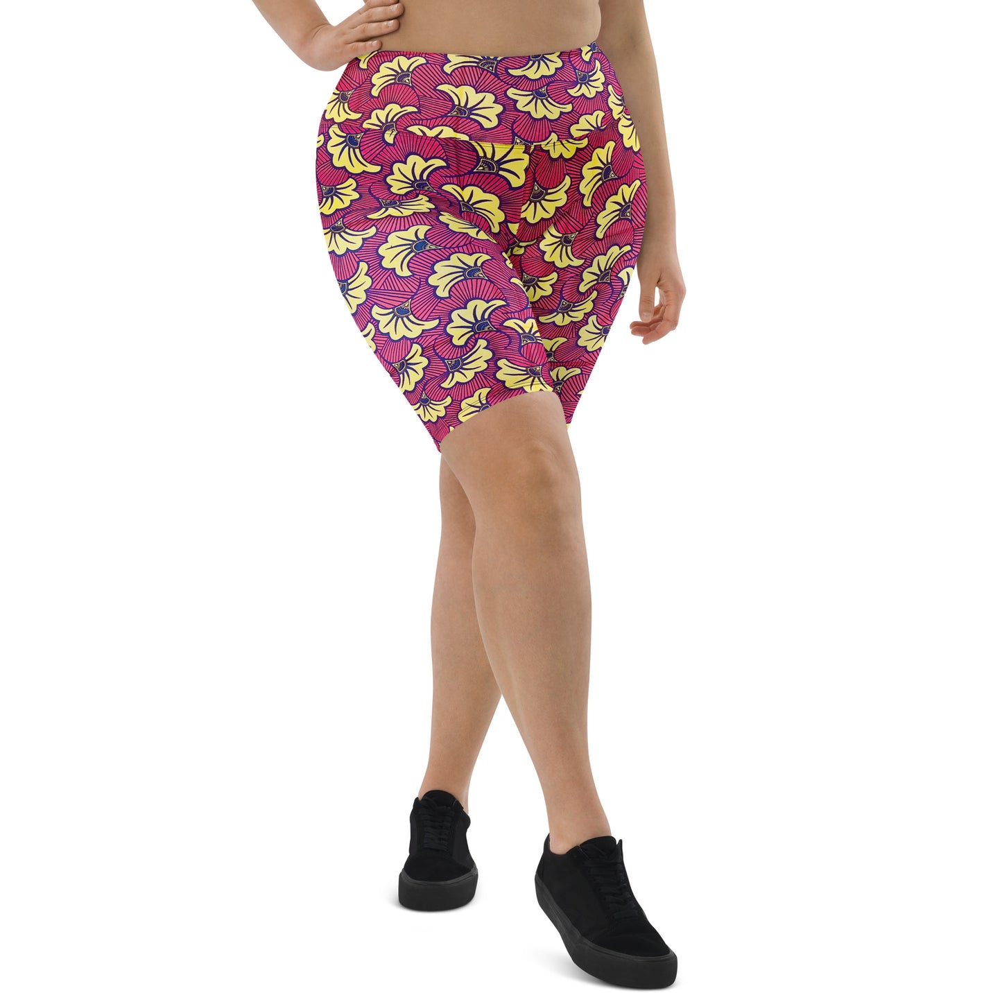 Fleur Biker Sports Workout Print Shorts With Pockets