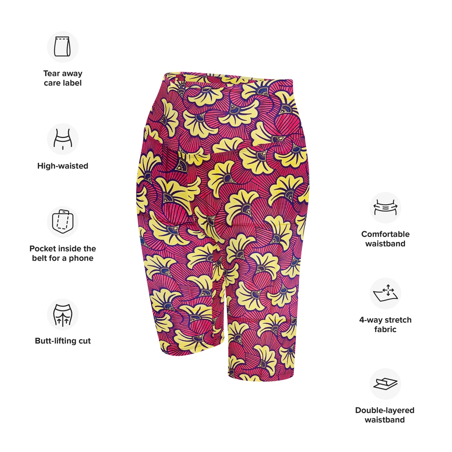 Fleur Biker Sports Workout Print Shorts With Pockets