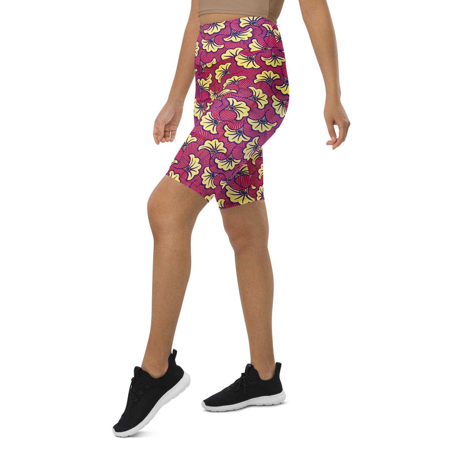 Fleur Biker Sports Workout Print Shorts With Pockets