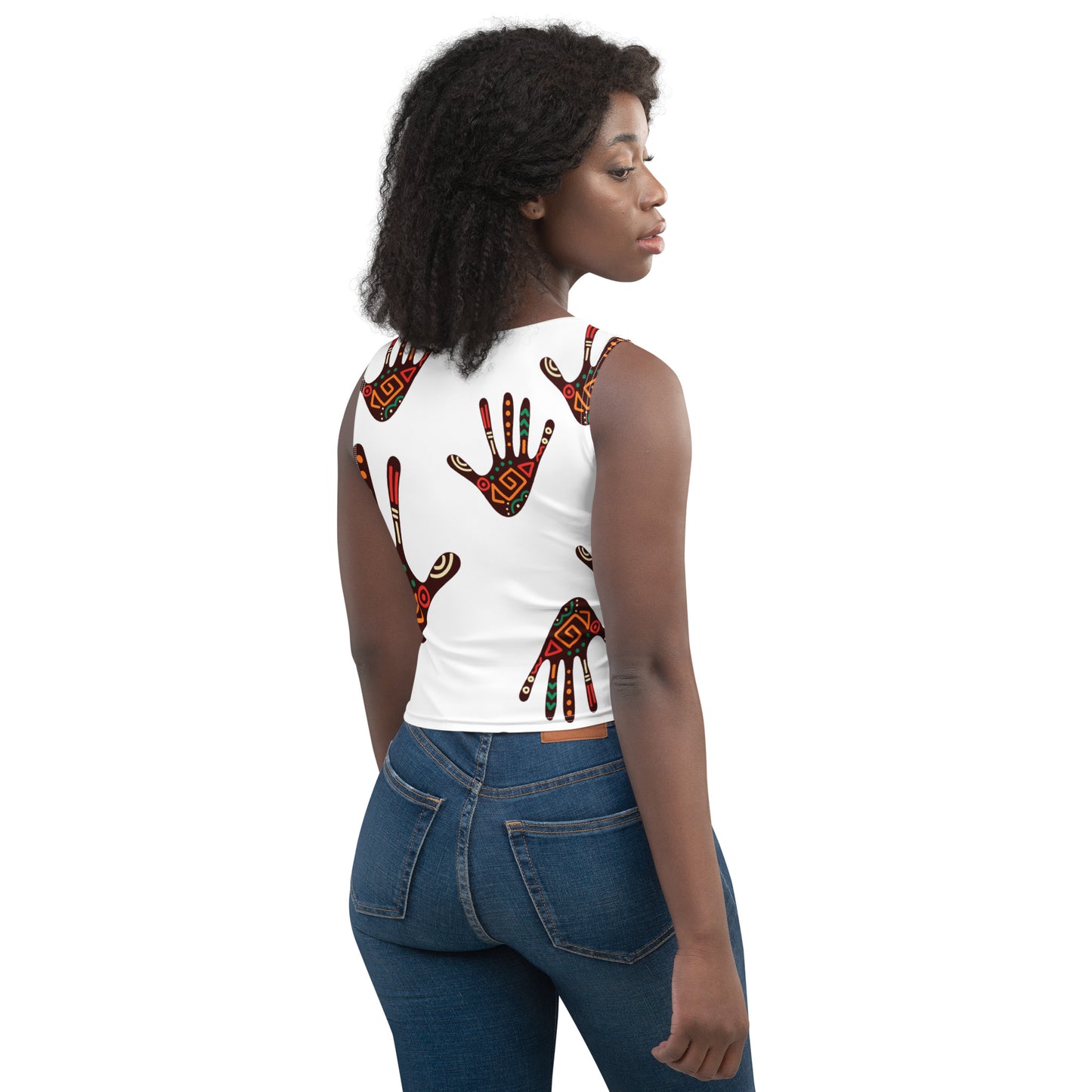 Duro Kinetic Tribal Palm Print Crop Top - High-performance Stretch