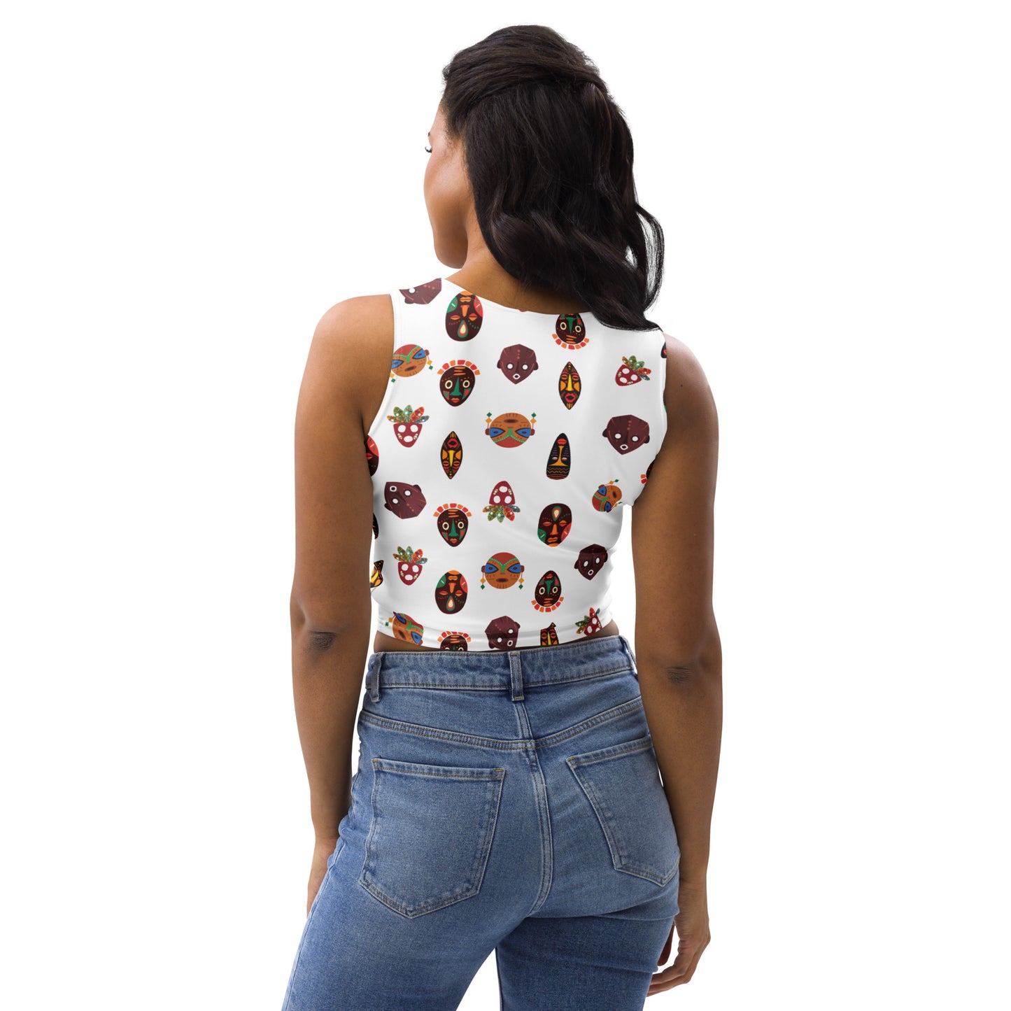 Chi Mask Motif Women's Crop Top - Microfiber High-Performance Stretch