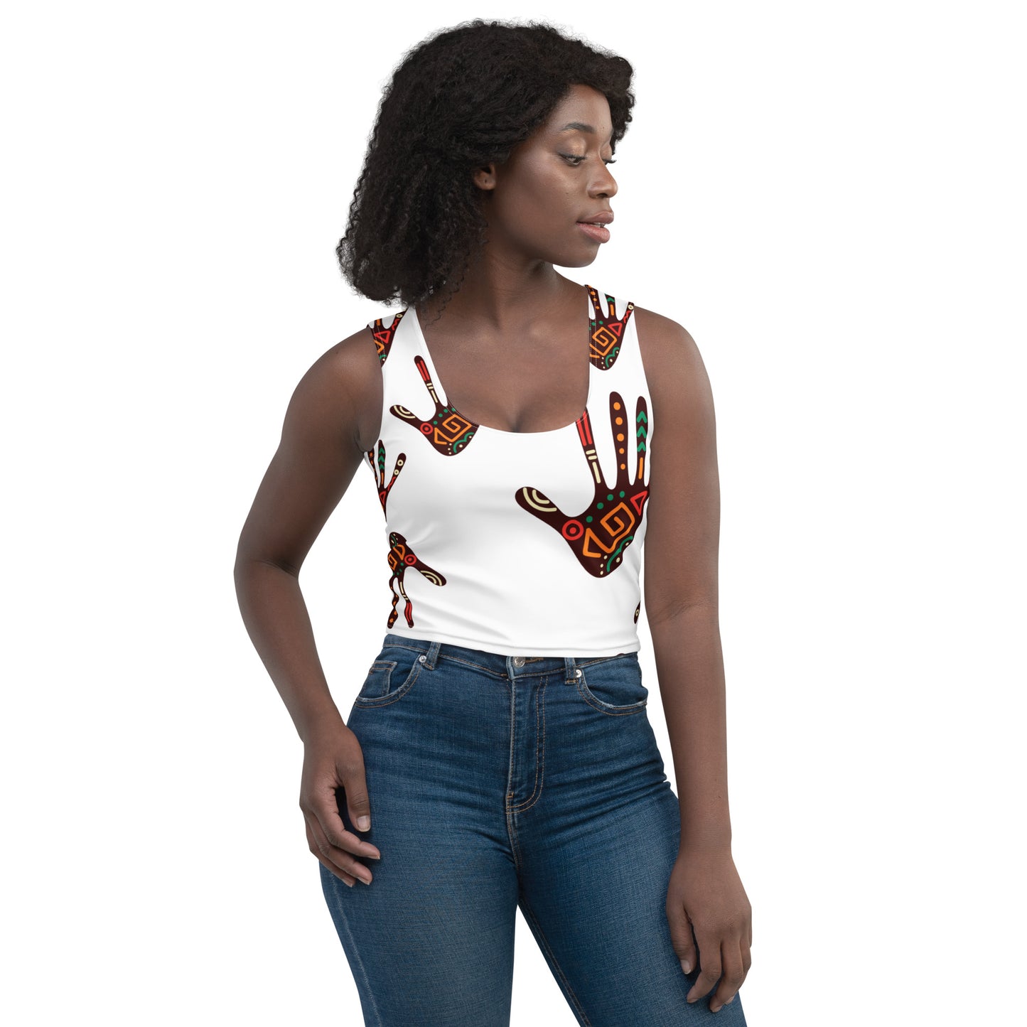 Duro Kinetic Tribal Palm Print Crop Top - High-performance Stretch