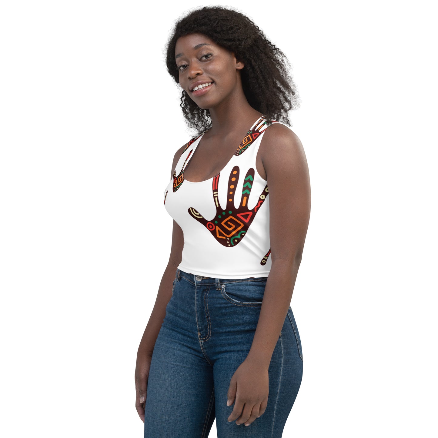 Duro Kinetic Tribal Palm Print Crop Top - High-performance Stretch