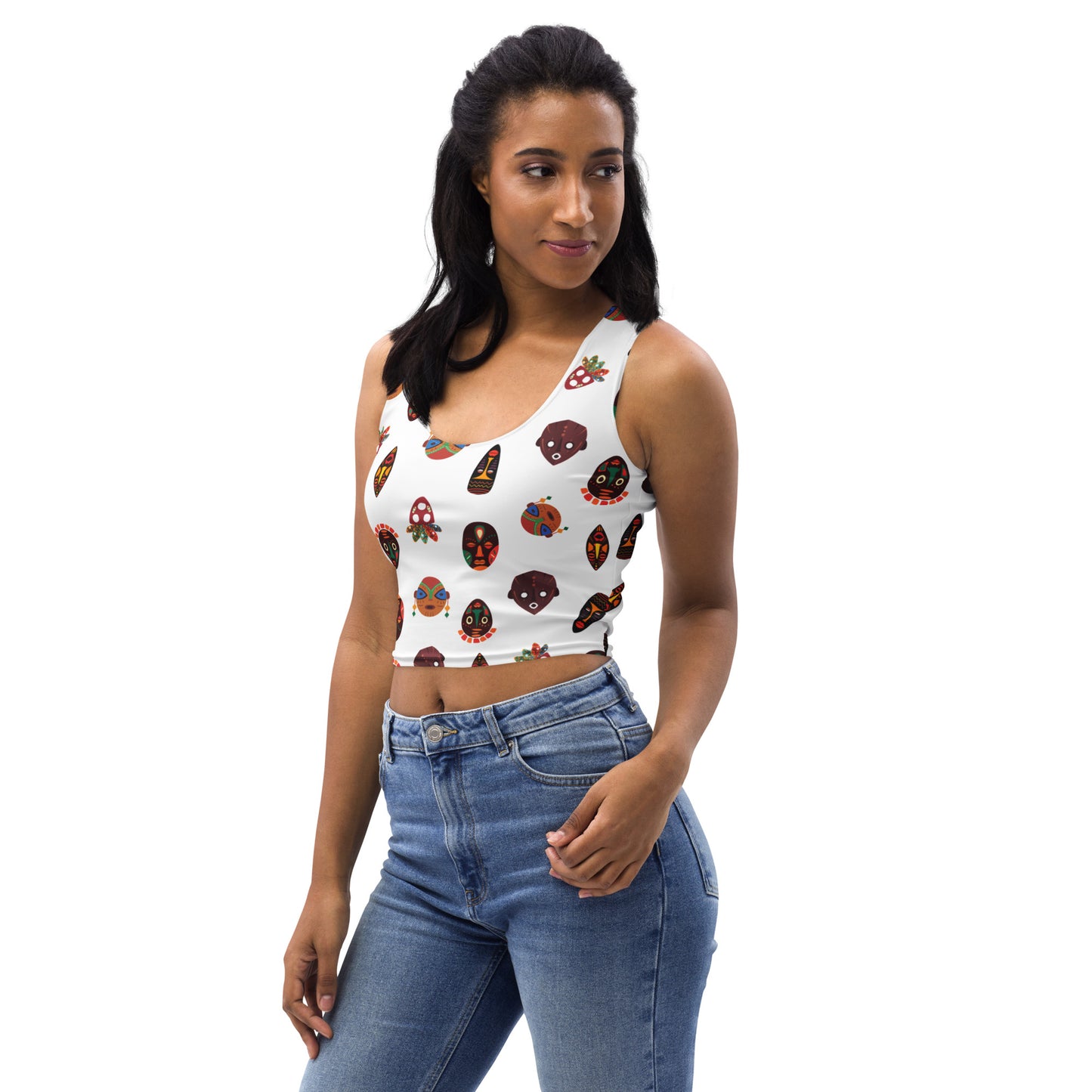 Chi Mask Motif Women's Crop Top - Microfiber High-Performance Stretch