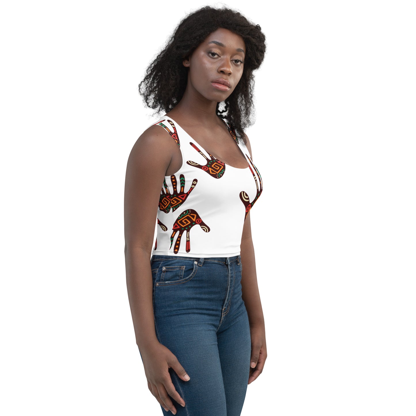 Duro Kinetic Tribal Palm Print Crop Top - High-performance Stretch