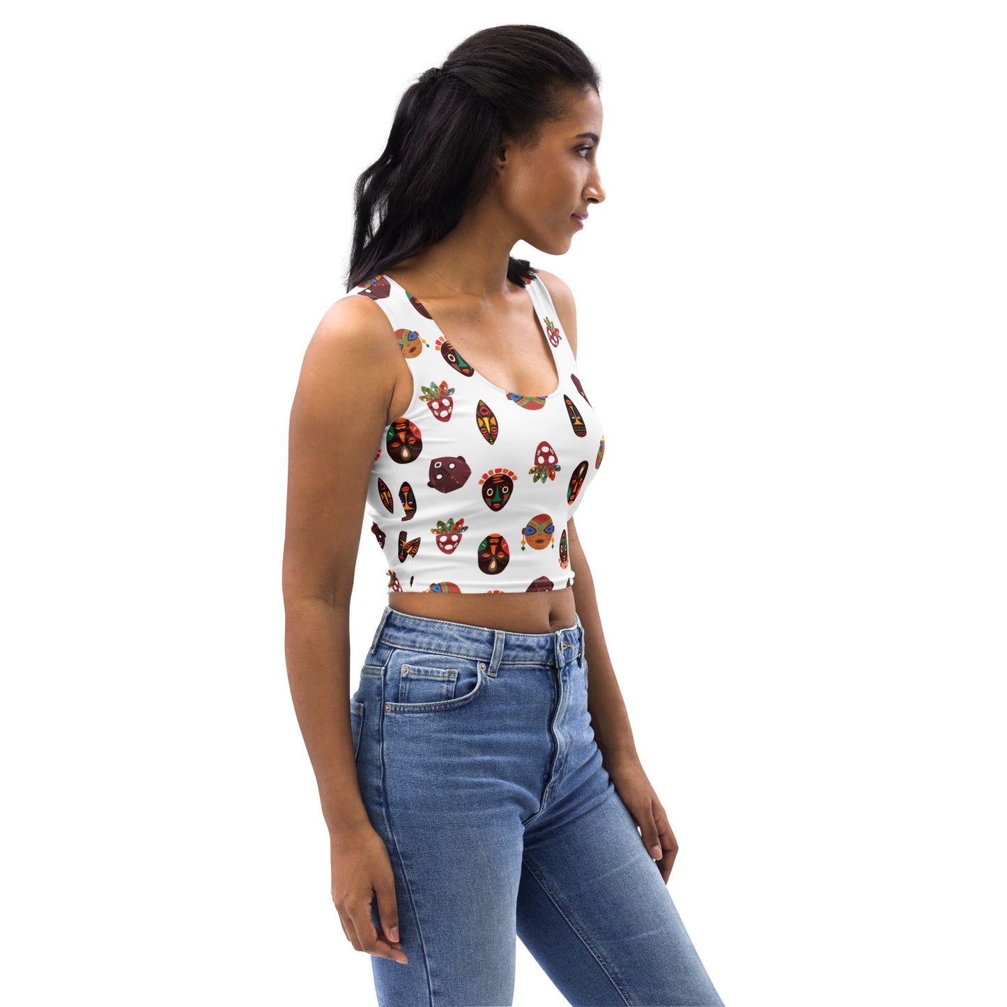 Chi Mask Motif Women's Crop Top - Microfiber High-Performance Stretch